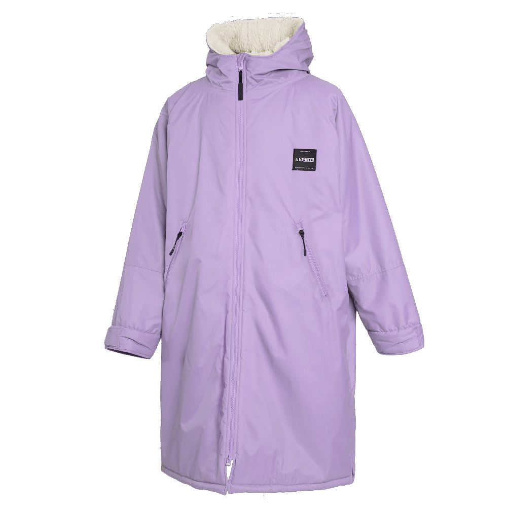 Mystic Poncho Explore beige Übergangsponcho mit Kapuze und Reißverschluss, frontal präsentiert