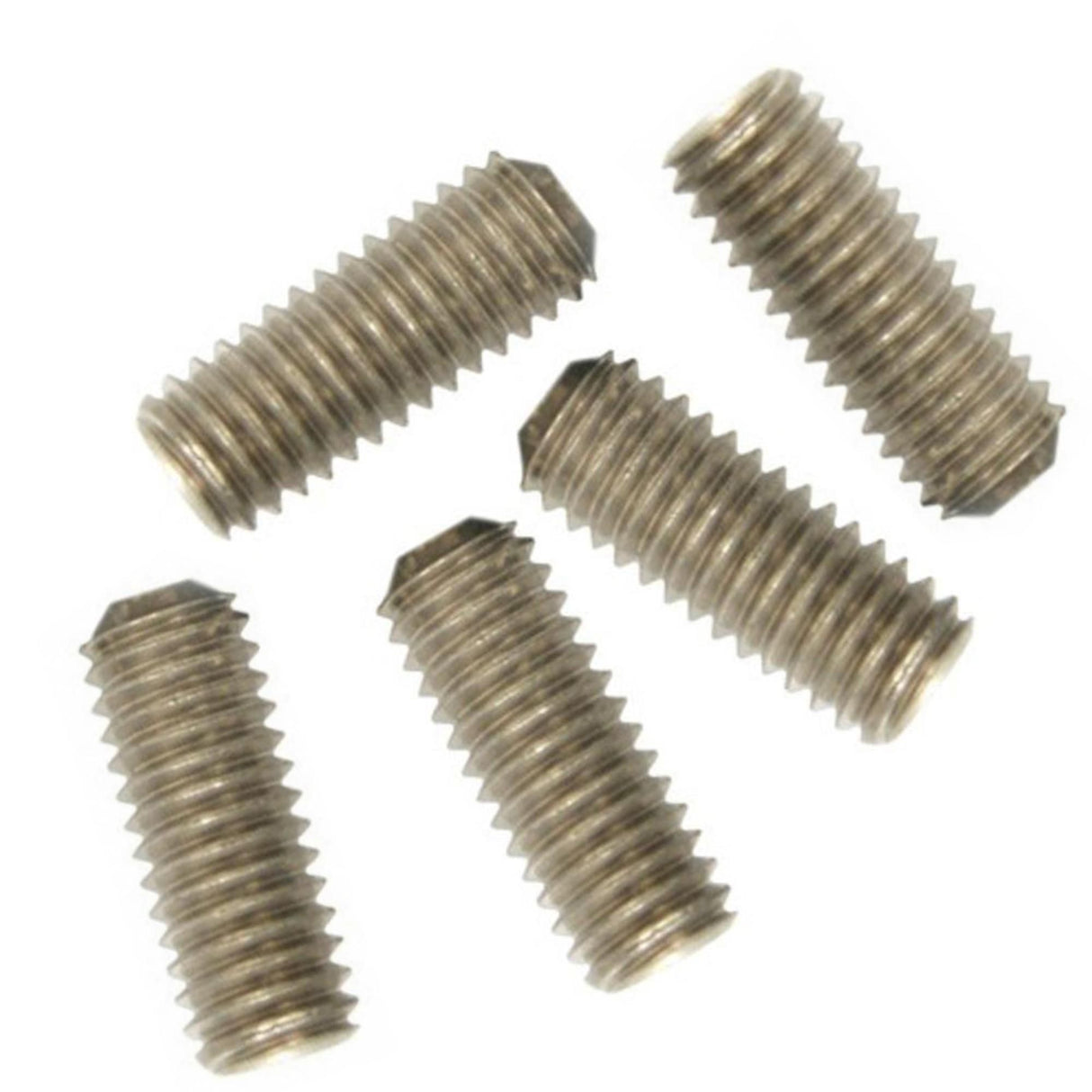 Futures One Tab Grub Screws Surfboard-Schrauben, Metall, silberfarben, fünf Gewindeschrauben in verschiedenen Größen, Draufsicht