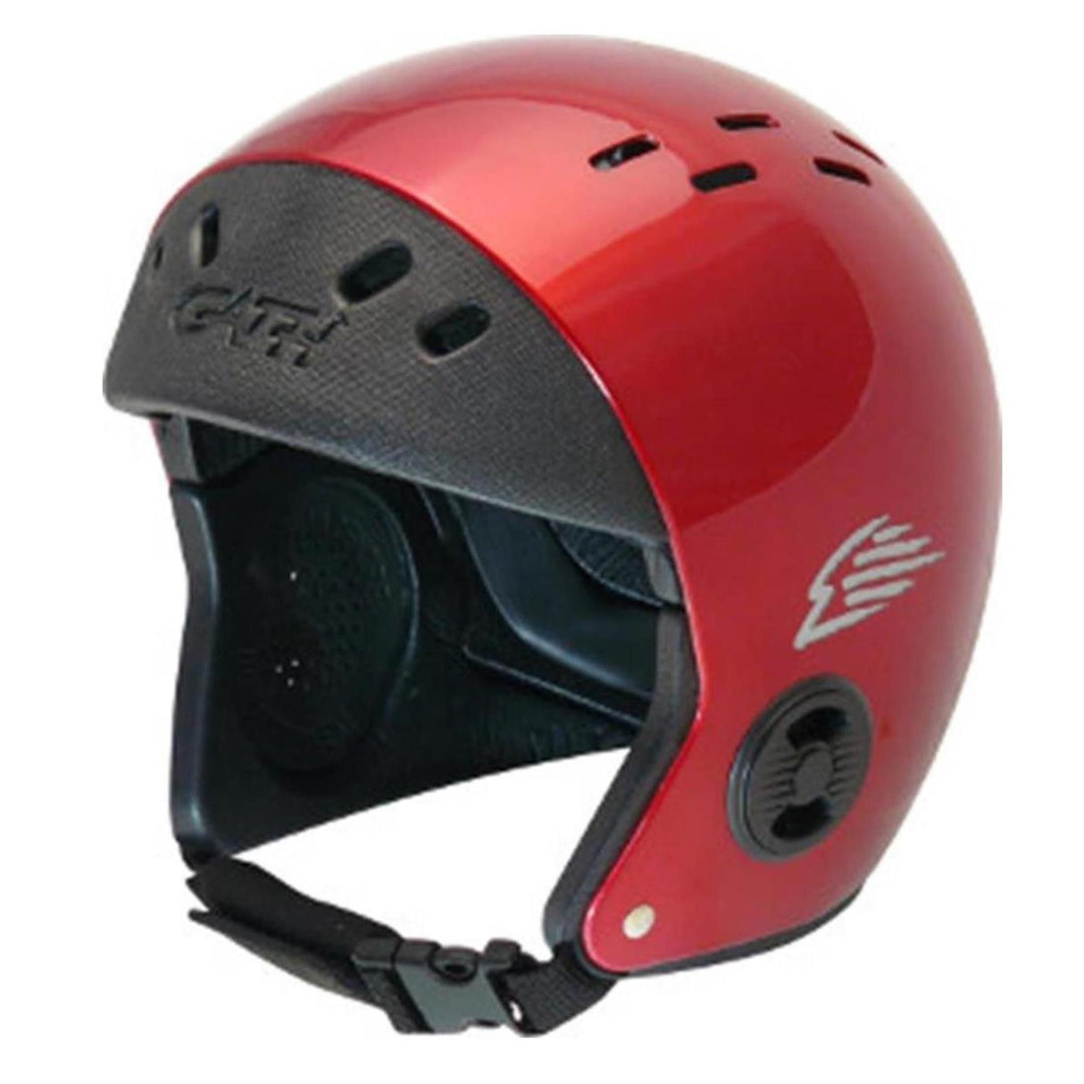 GATH Wassersport Helm Standard Hat aus rotem EVA-Material mit grauem Polster, Belüftungslöcher, Seitenansicht