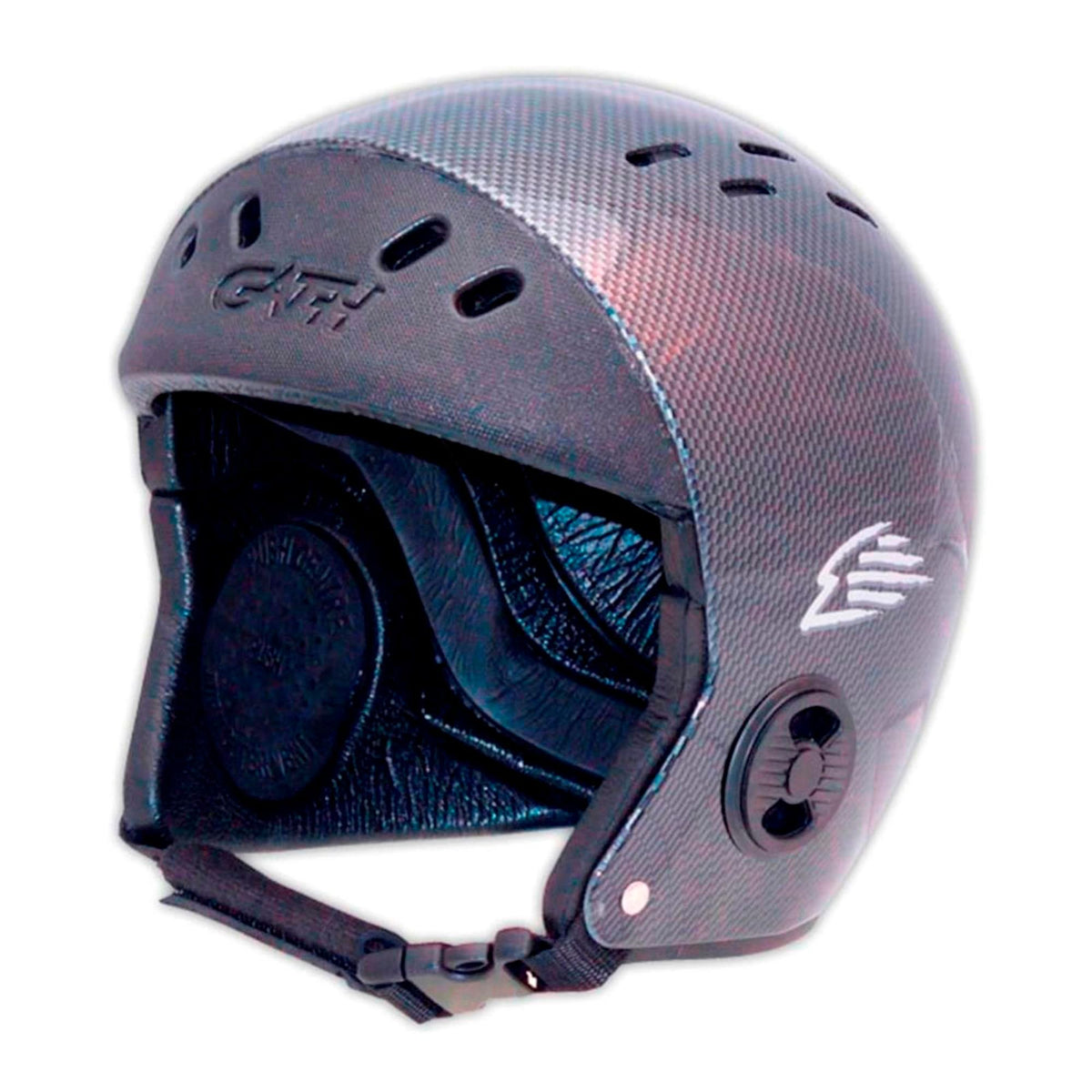 GATH Wassersport Helm Standard Hat EVA in Grau, Frontansicht mit Belüftungslöchern und Kinnriemen