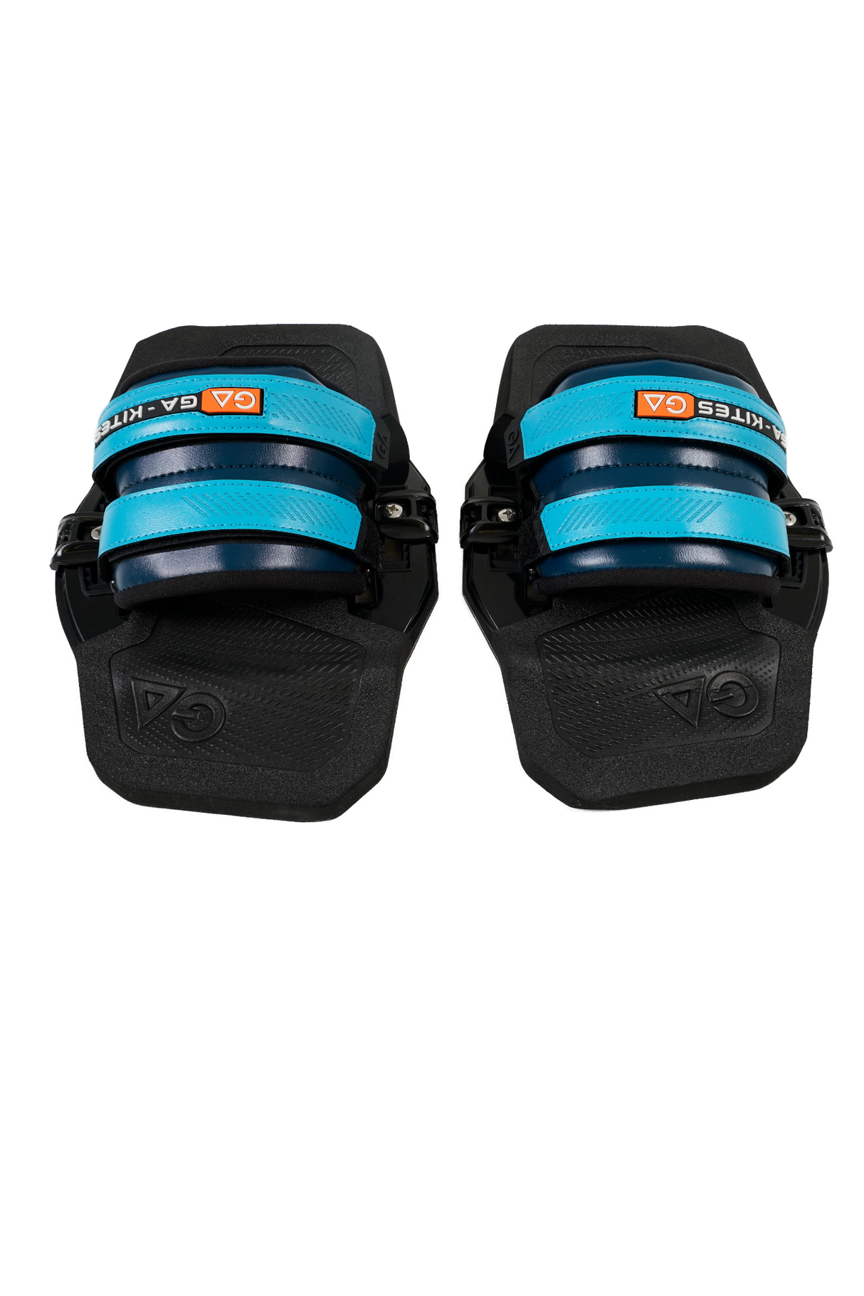 GA Kiteboard Footpad Fußstrap Set 2026 schwarze Pads mit hellblauen Riemen, Draufsicht