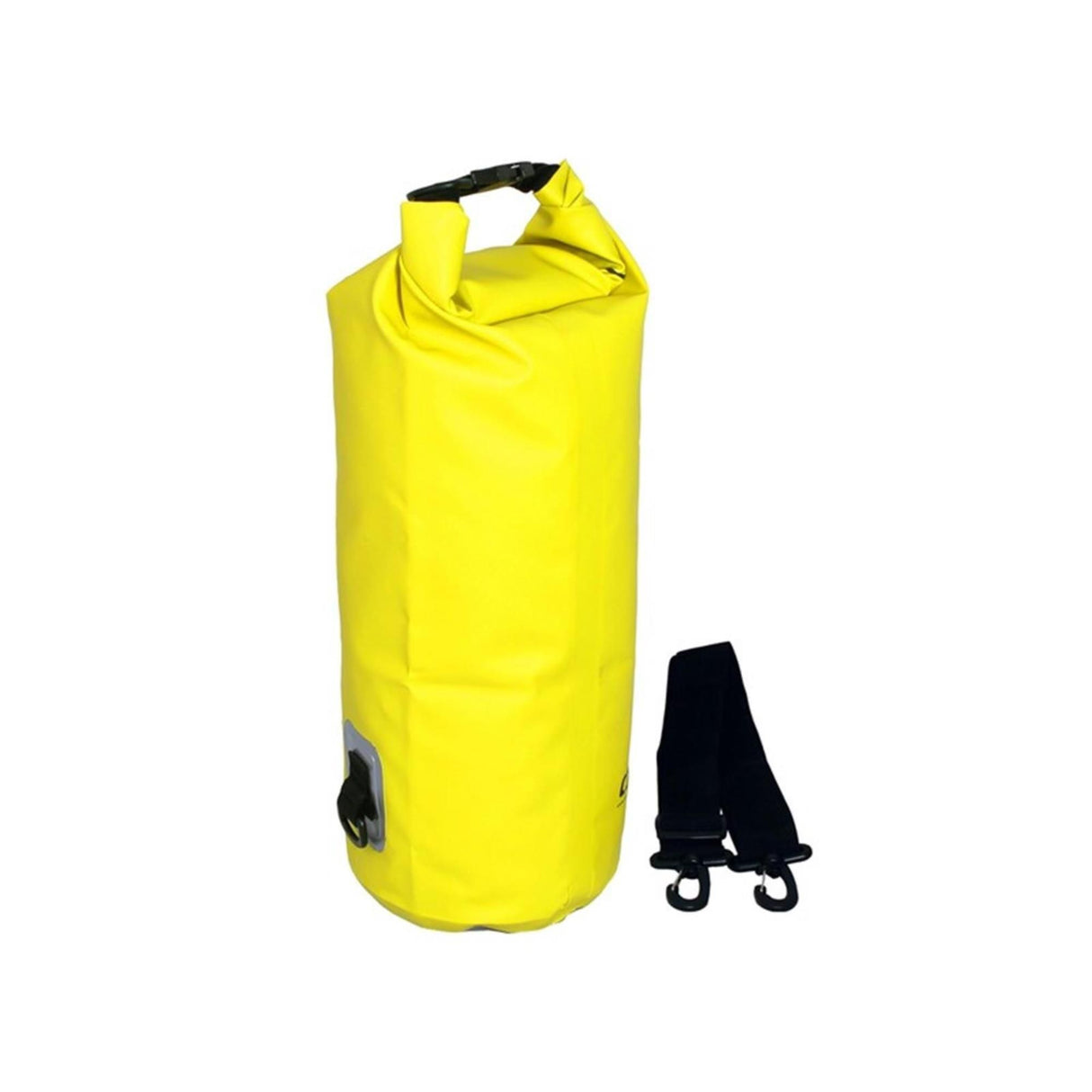 OverBoard wasserdichter Packsack 12L gelb mit schwarzen Griffen und Ventil, Frontansicht