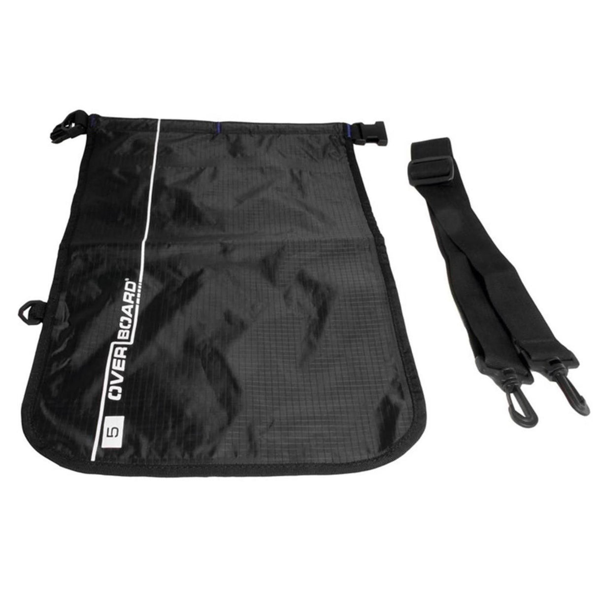 OverBoard wasserdichte Tasche 5L schwarz mit Schultergurt, robustes Material, Draufsicht