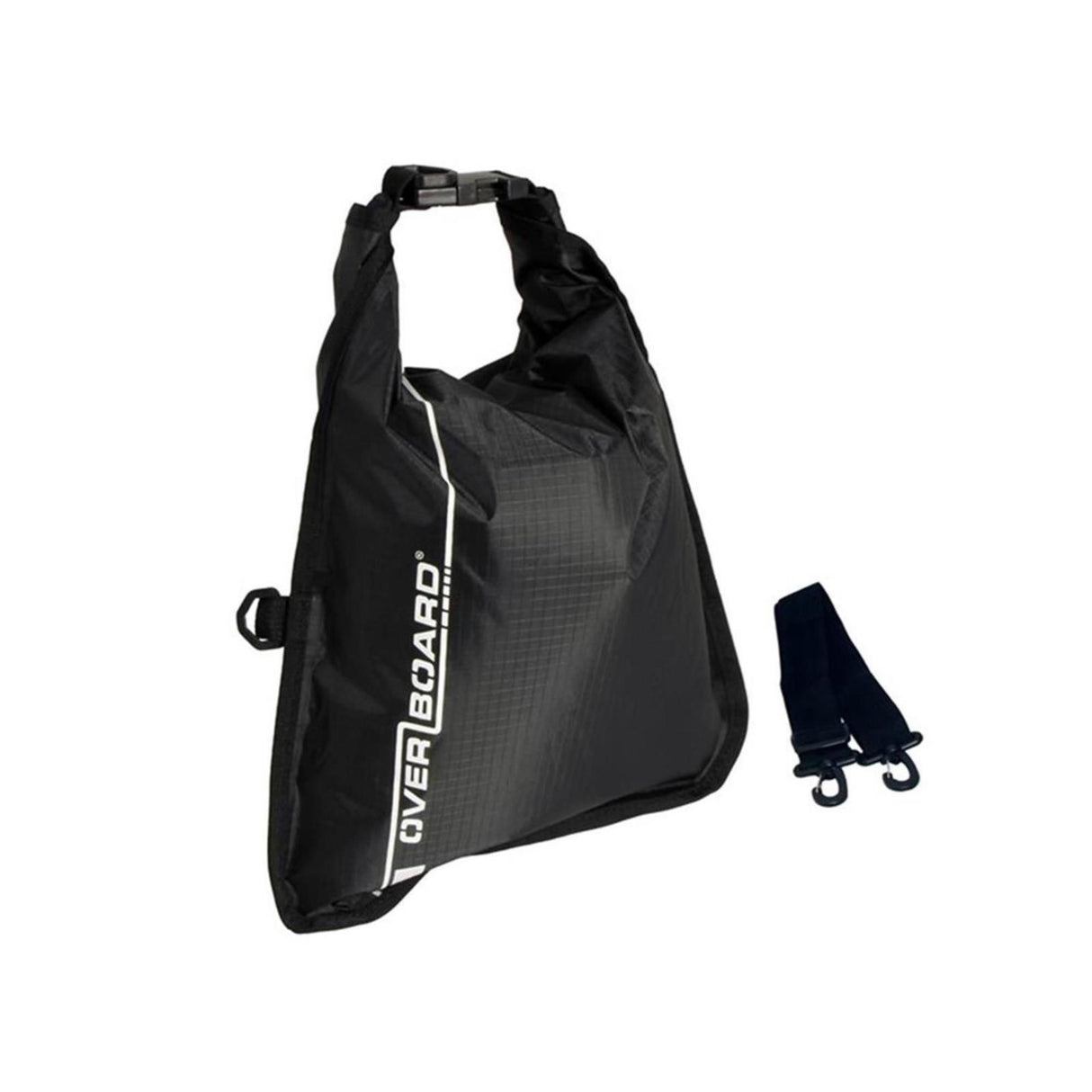 OverBoard wasserdichte Tasche 5 Liter in Schwarz mit Rollverschluss und Schultergurten, Frontansicht