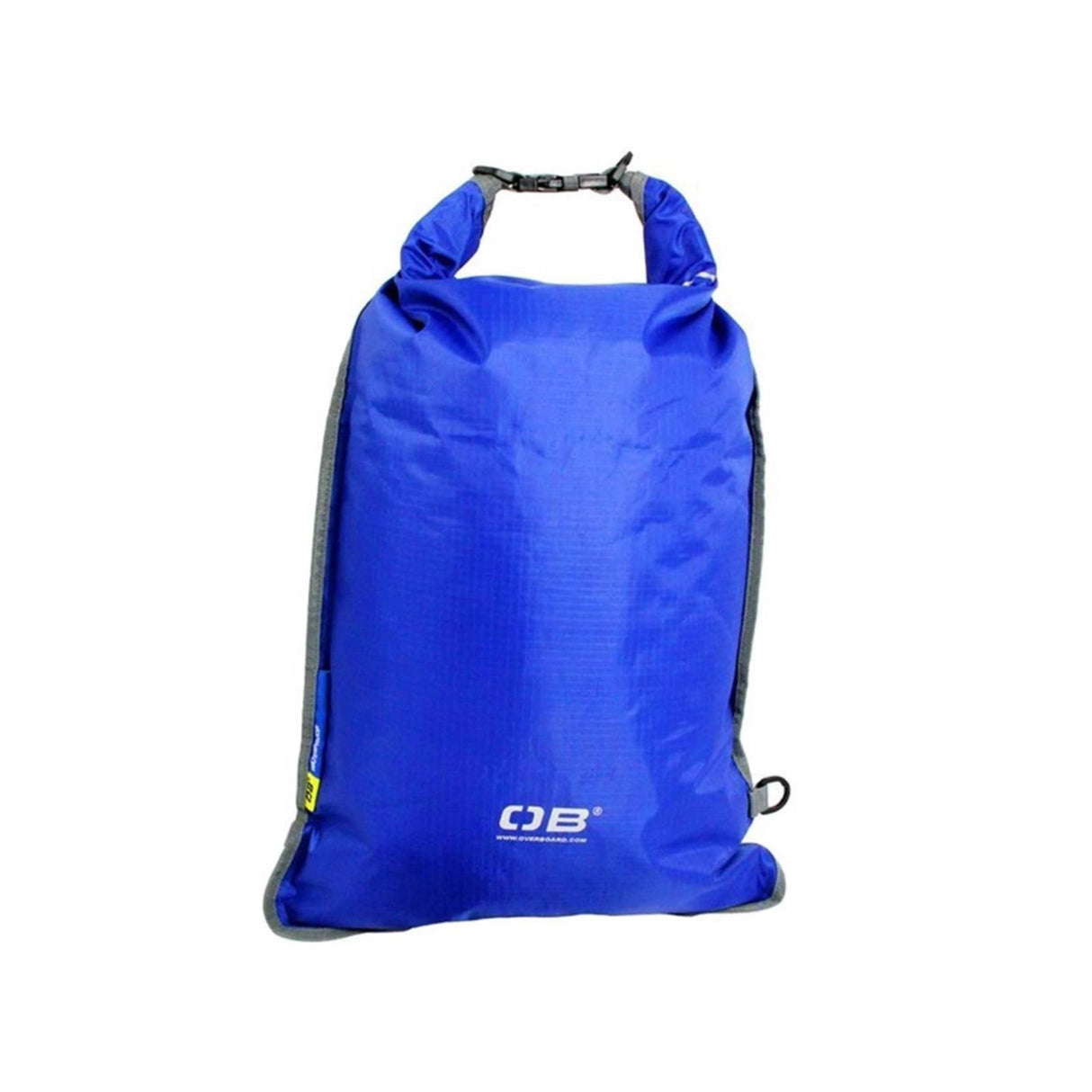 OverBoard wasserdichte Tasche 30 Liter in Blau mit Rollverschluss und Tragegriffen, Frontalansicht
