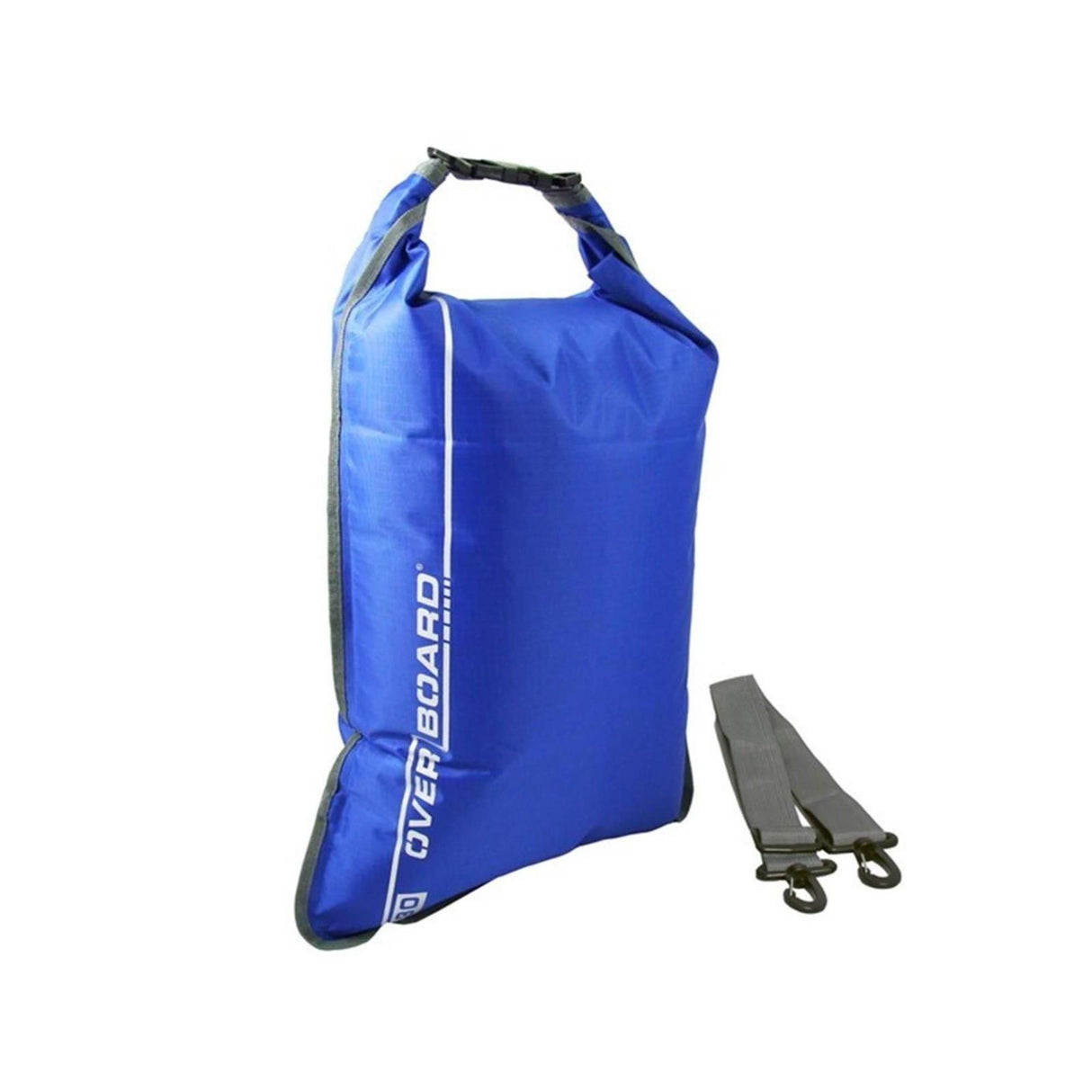 OverBoard wasserdichte Tasche 30L, blau, mit Rollverschluss und Schultergurten, Frontansicht