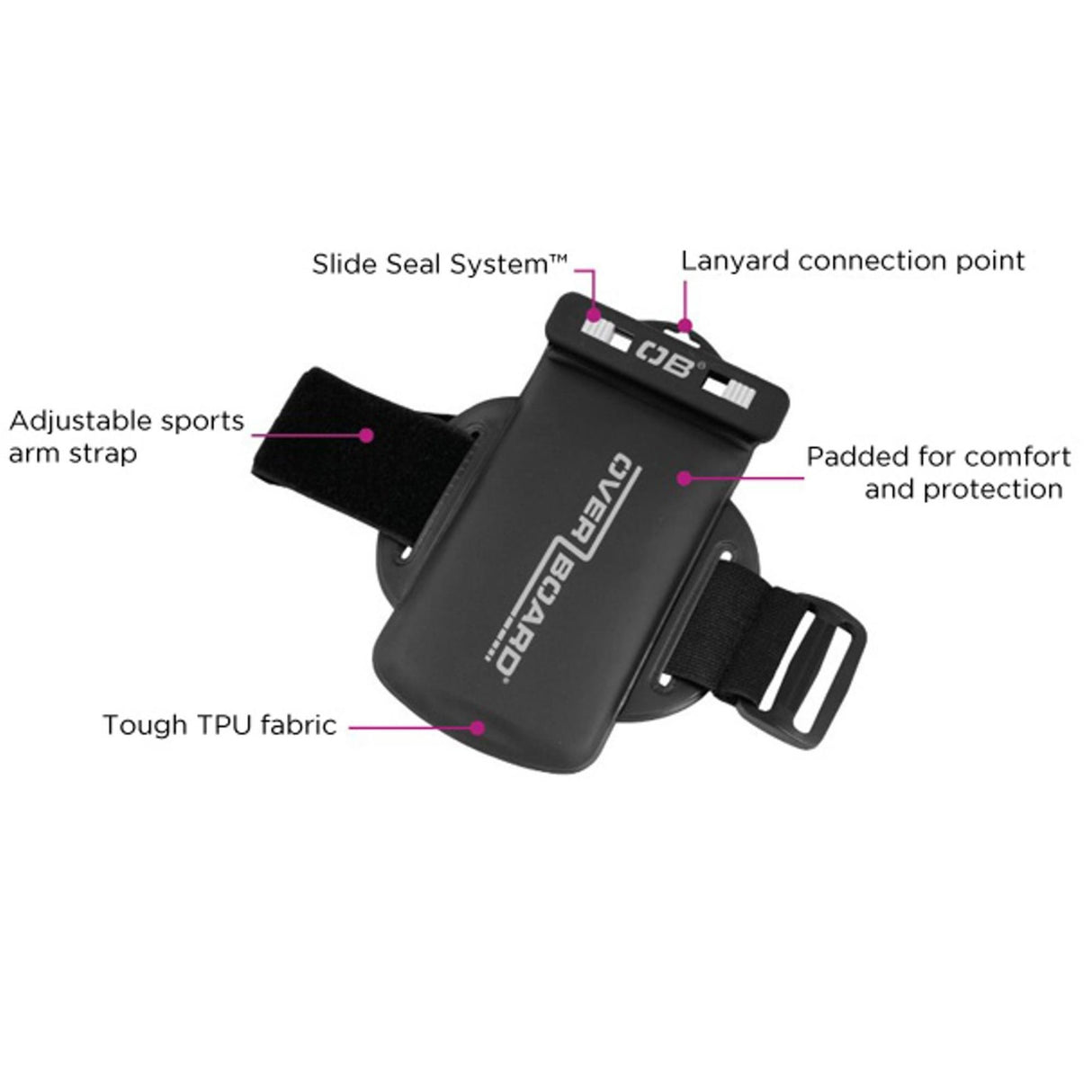 OverBoard wasserdichte Armtasche PROSPORT in Schwarz mit TPU-Stoff, verstellbarem Sportarmband, Slide Seal System und Lanyard-Anschluss