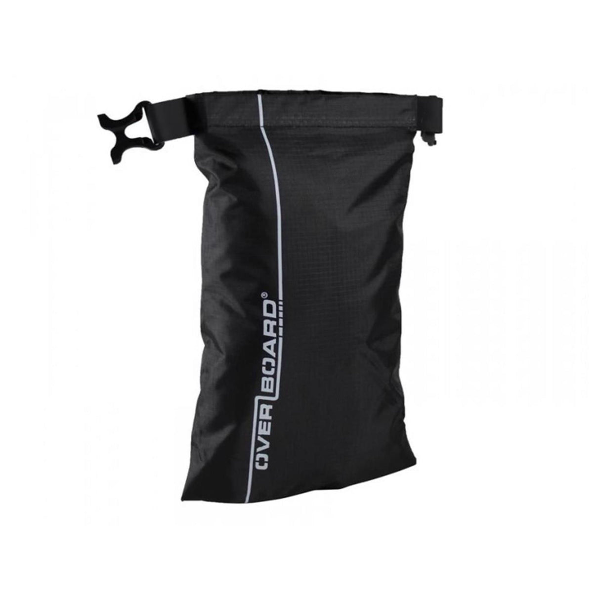 OverBoard wasserdichter Beutel 1 Liter schwarz mit Verschlussband und reflektierendem Logo, Frontansicht