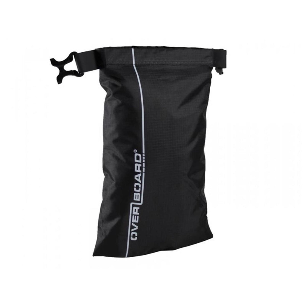 OverBoard wasserdichter Beutel 1 Liter schwarz mit Verschlussband und reflektierendem Logo, Frontansicht