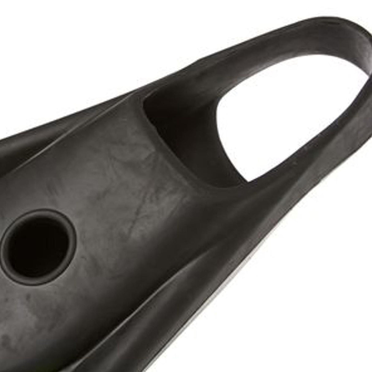 Churchill Makapuu Bodyboard-Flossen in Schwarz, Gummi, Detailansicht der Fußtasche und Öffnung