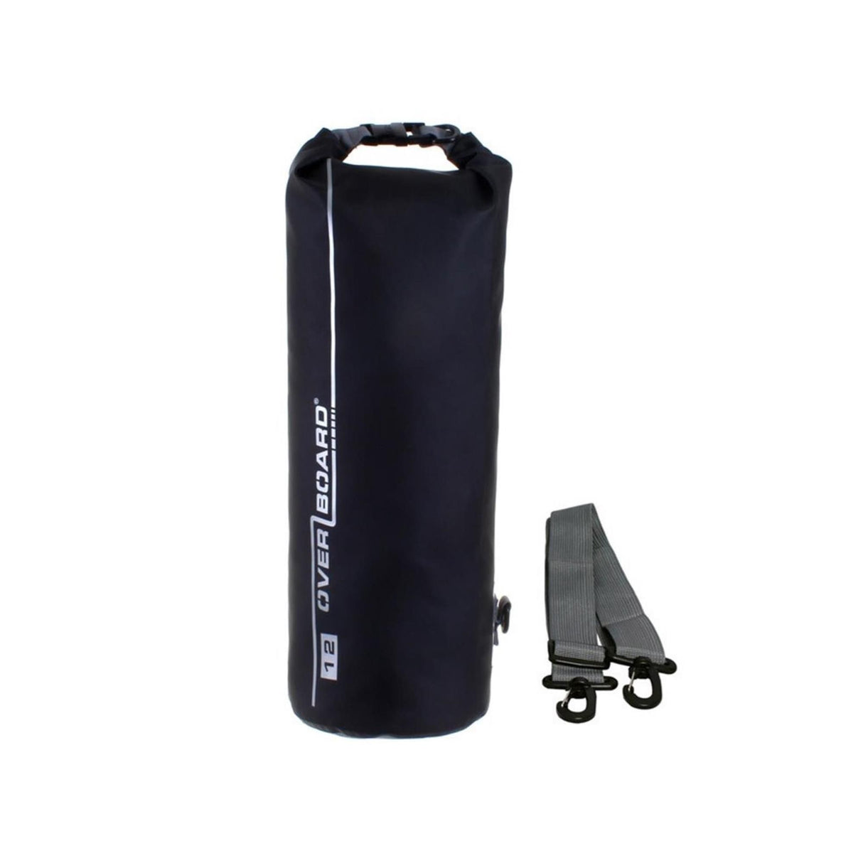 OverBoard wasserdichter Packsack 12 Liter schwarz mit Trageriemen, Frontansicht