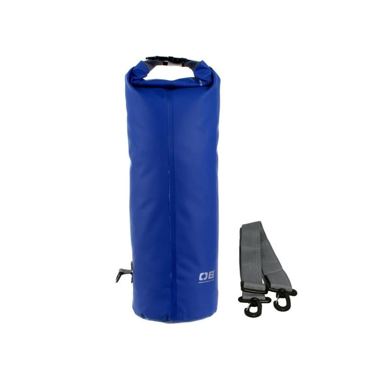OverBoard wasserdichter Packsack 12L blau, Frontansicht mit Tragegurt und Verschlussöffnung
