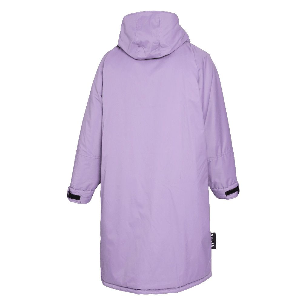 Mystic Poncho Explore Lila Regencape mit Kapuze, Rückansicht, wasserabweisender Stoff mit dunklen Ärmelbündchen