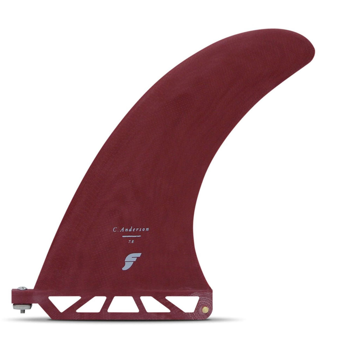 Futures Single Fin Ando Anderson Fiberglass burgunderrot, Seitenansicht mit Base