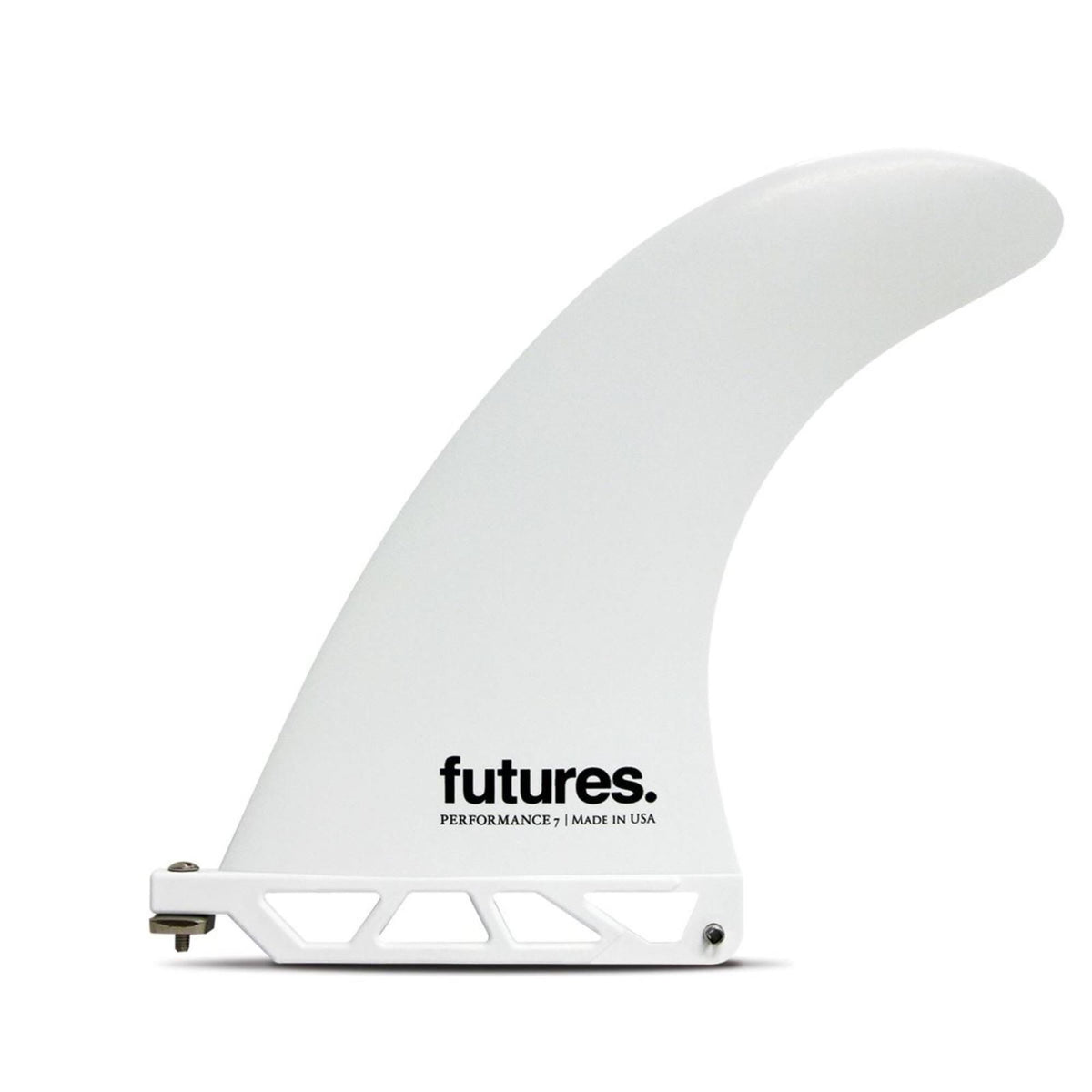 Futures Single Fin Performance Thermotech US weiße Surffinne mit Futures Logo, Seitenansicht