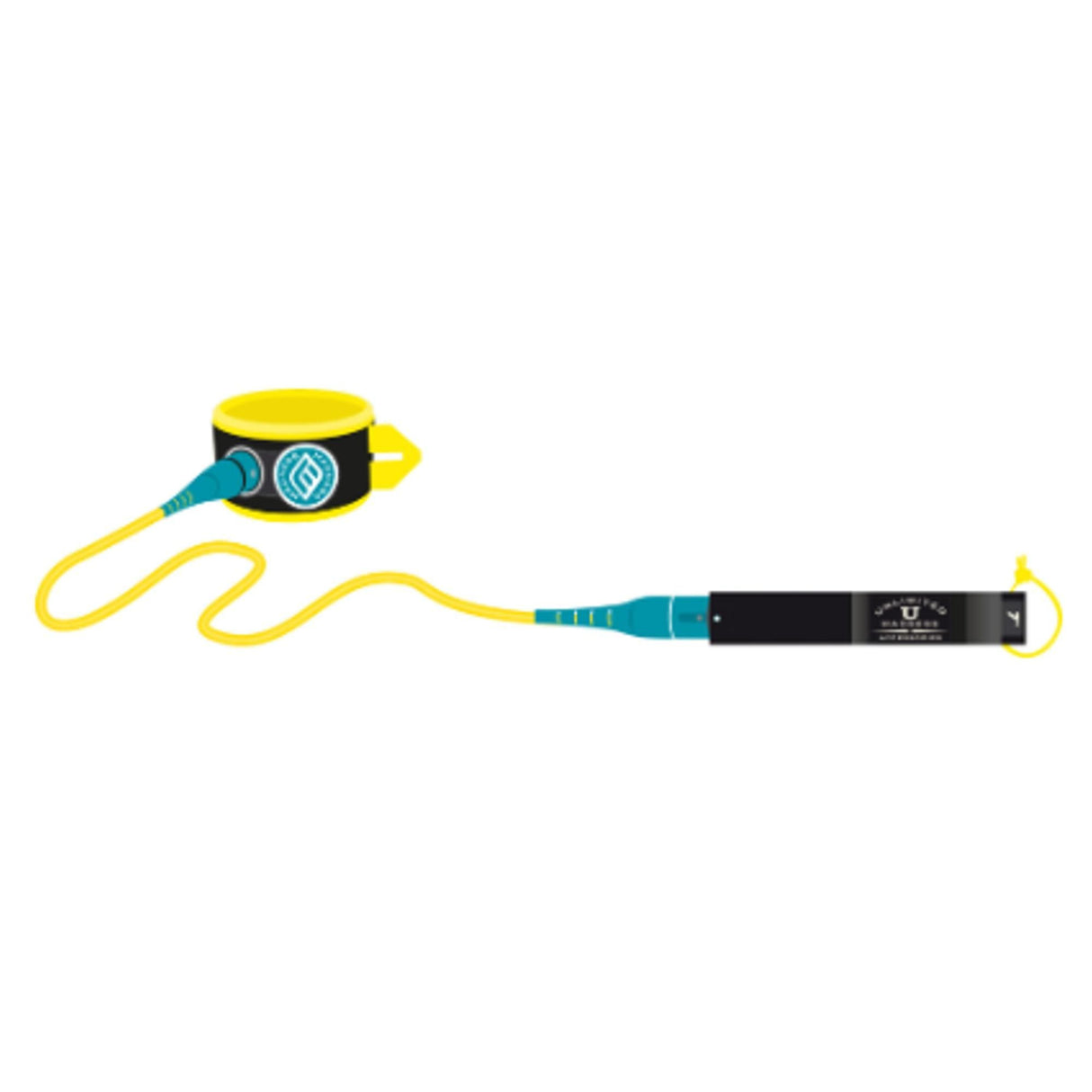 MDNS Surfboard Knie-Leash Unlimited in Gelb und Schwarz mit Neopren-Manschette und Sicherheitsleine, Gesamtansicht