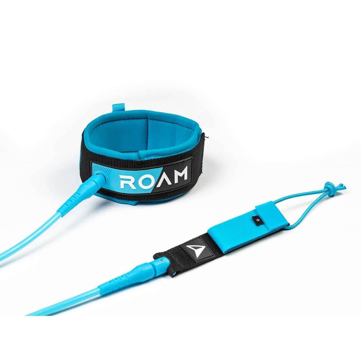 Roam Surfboard Leash Premium Knie in Blau-Schwarz mit Neopren-Manschette und Verbindungsleine, Draufsicht
