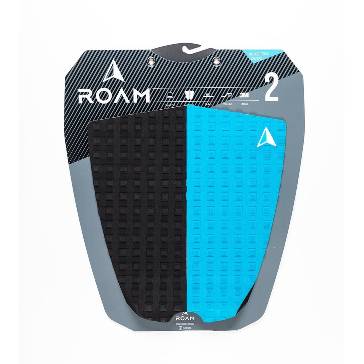 Roam Footpad Deck Grip Traction Pad 2-tlg, schwarze und blaue Griptape-Pads mit Wabenmuster, Draufsicht