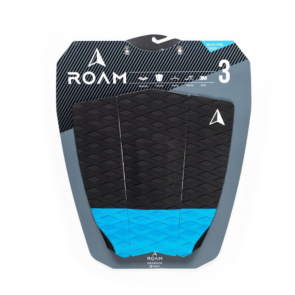 Roam Footpad Deck Grip Traction Pad 3-tlg, schwarz-blau, Gummi mit Wabenmuster, dreiteilige Griffmatte, Aufsicht
