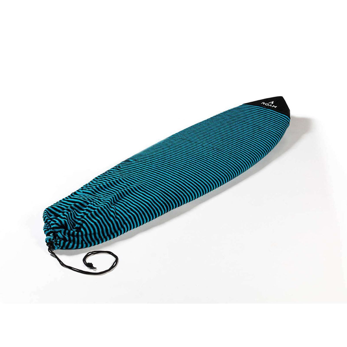 ROAM Surfboard Socke Hybrid Fish in Blaugrün mit Streifenmuster und schwarzem Kordelzug, Schutzüberzug für Surfboards