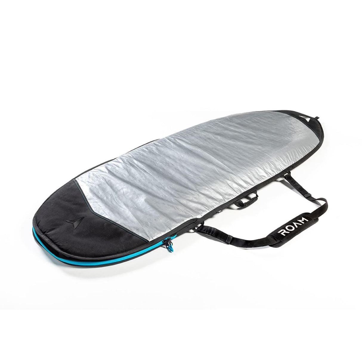 ROAM Boardbag Surfboard Tech Bag Hybrid Fish, schwarz-silber mit blauem Reißverschluss, Hybrid-Design, Seitenperspektive