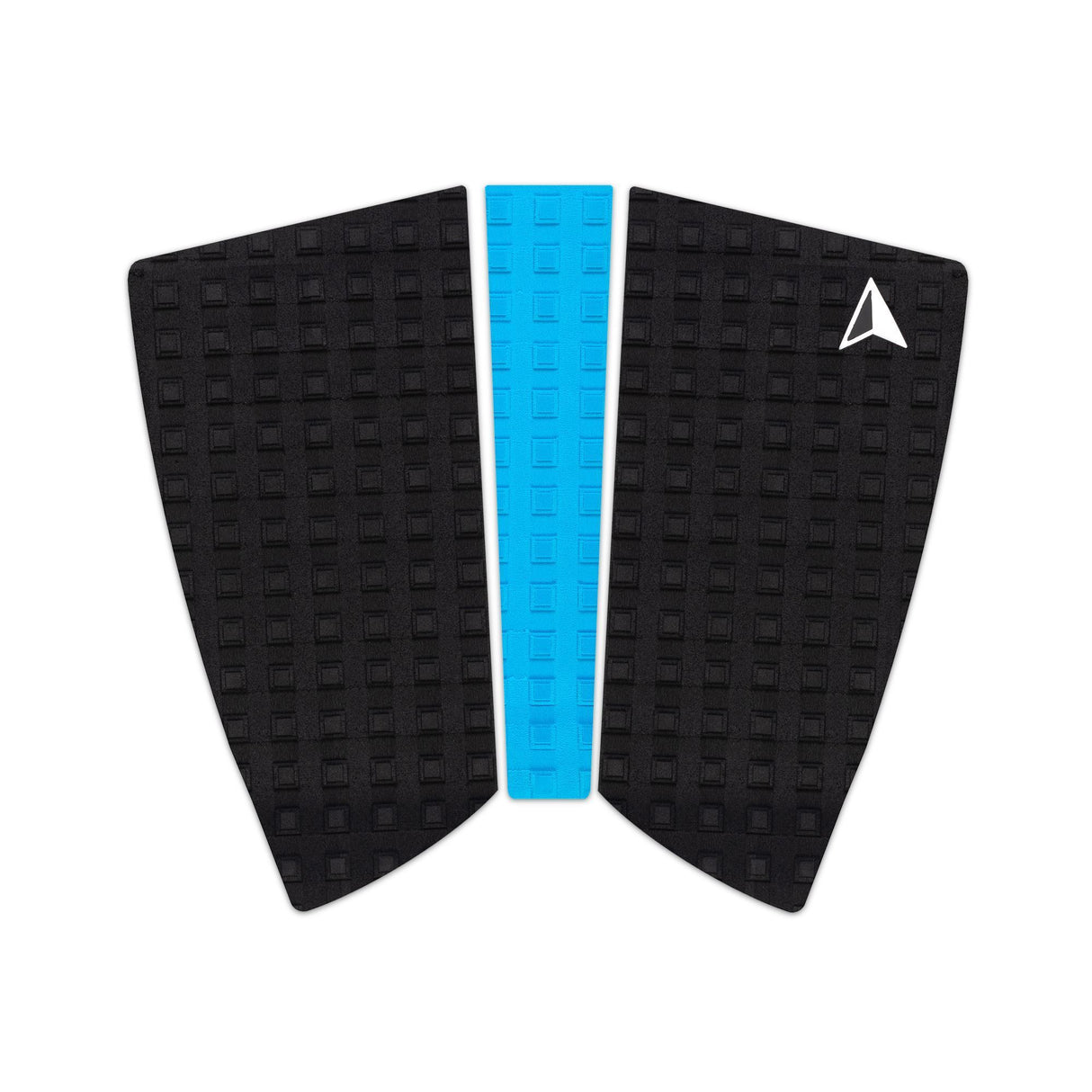 Roam Footpad Deck Grip Traction Pad 2+1 mit schwarzem Griptape und blauem Mittelstreifen, Draufsicht