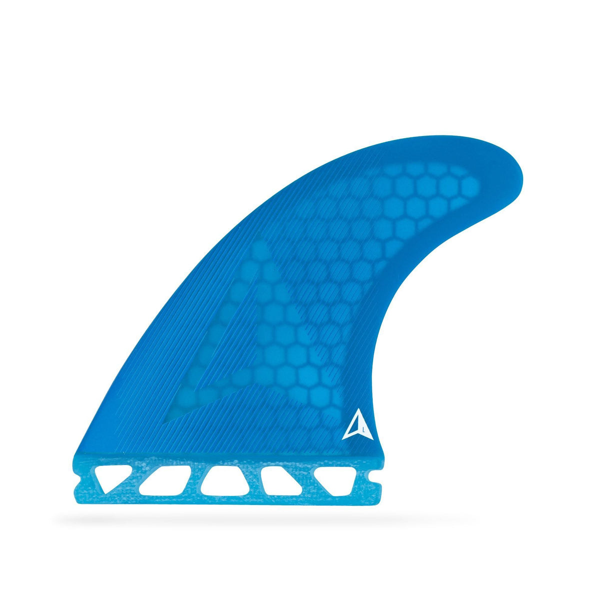 Roam Thruster Fin Set Allround blau mit Wabenmuster, Futures Box, Seitenansicht
