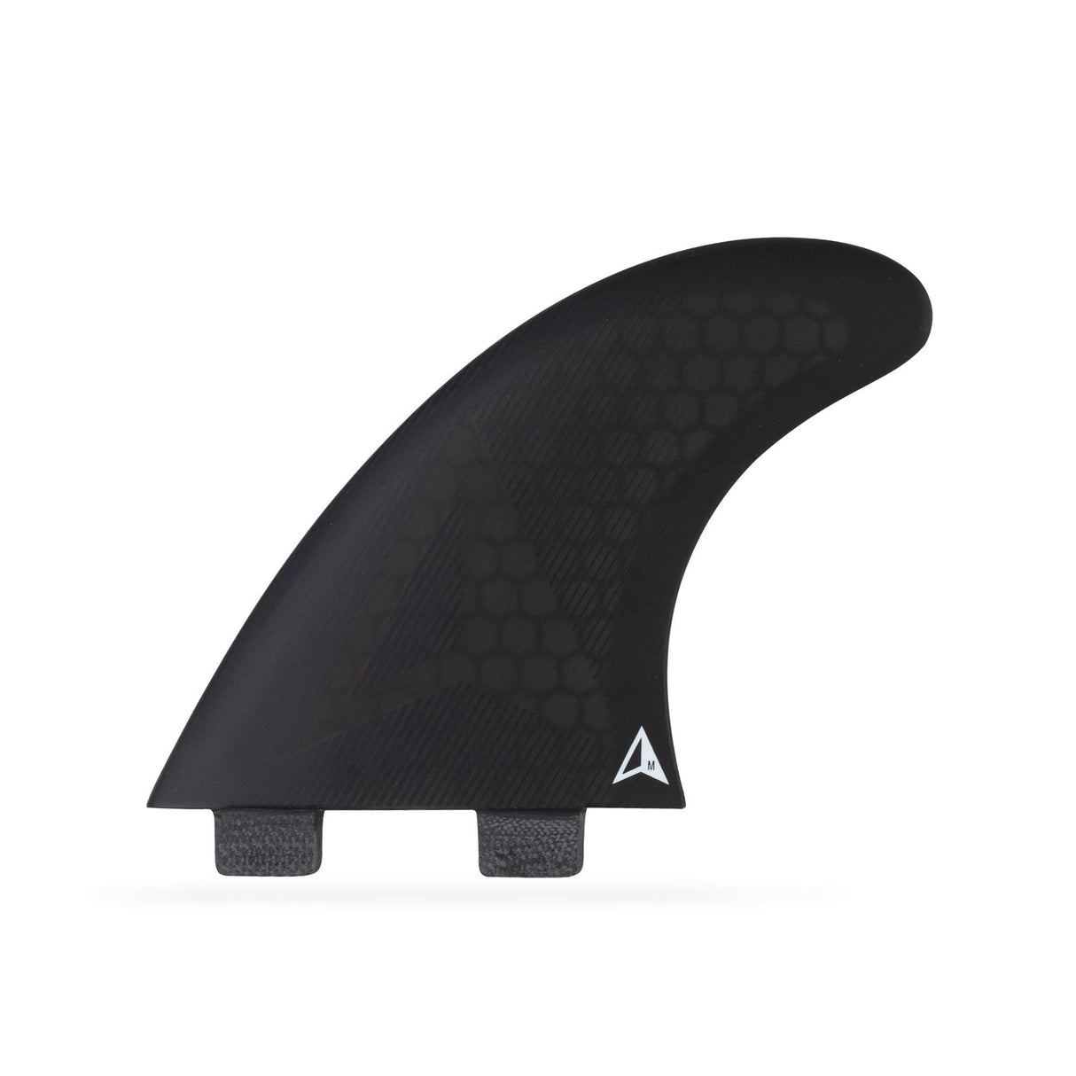Roam Thruster Fin Set Allround schwarz mit FCS-Boxen, Seitenansicht, drei Flossen für Surfboards
