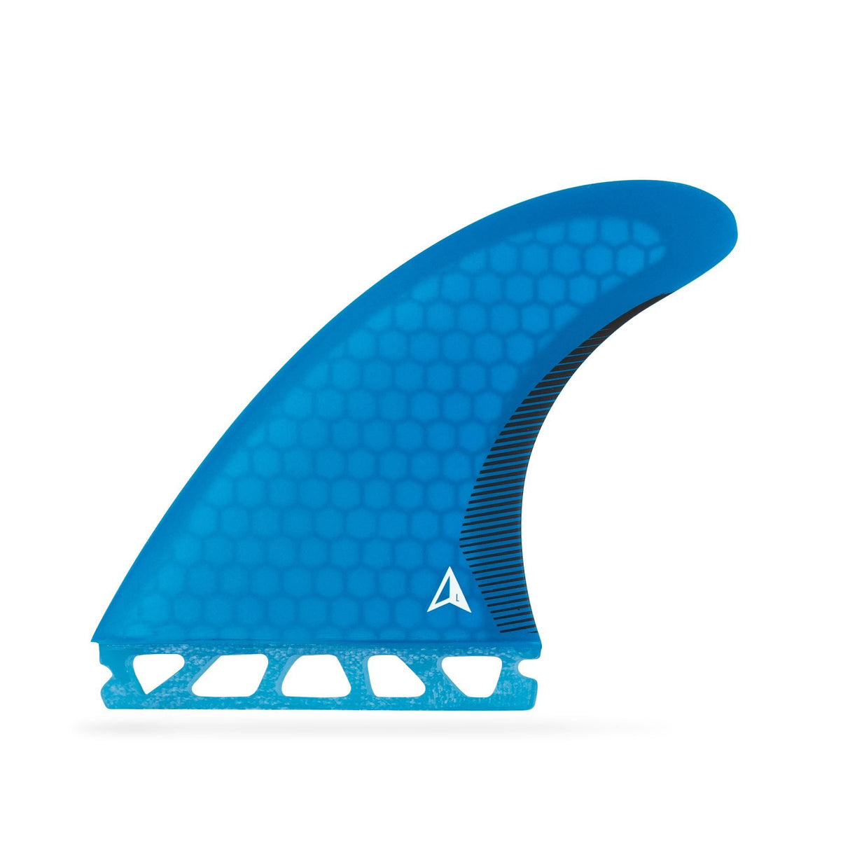 Roam Thruster Fin Set Performer Futures blau mit Wabenmuster und Kunststoffbasis Seitenansicht