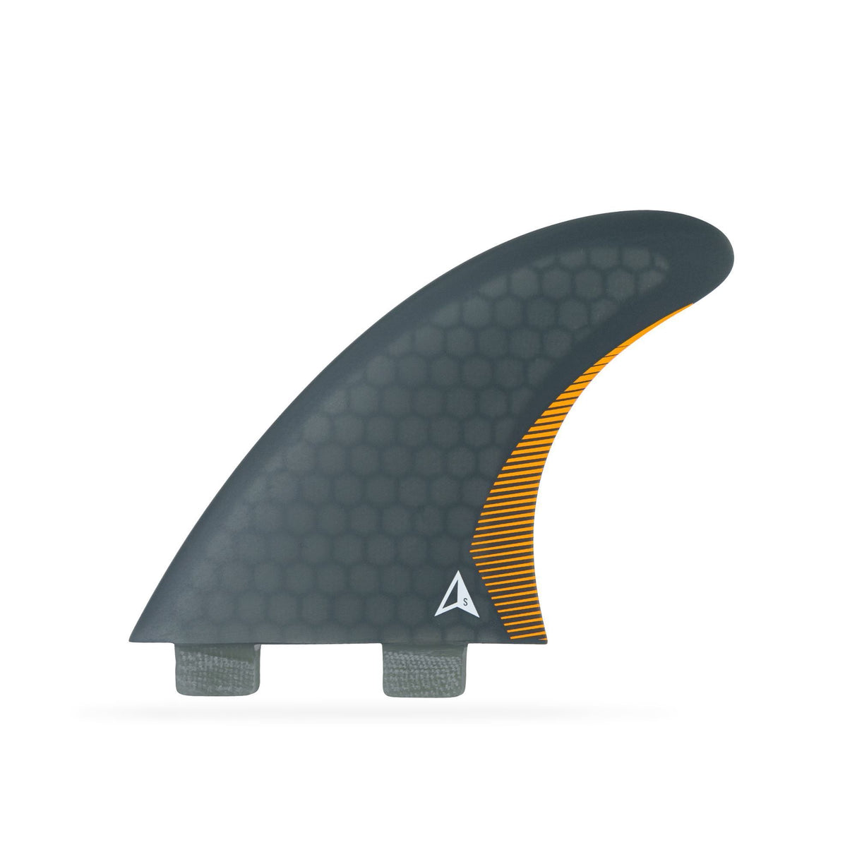 ROAM Thruster Finnensatz Performer two tab, grau mit orange Streifen, Seitenansicht