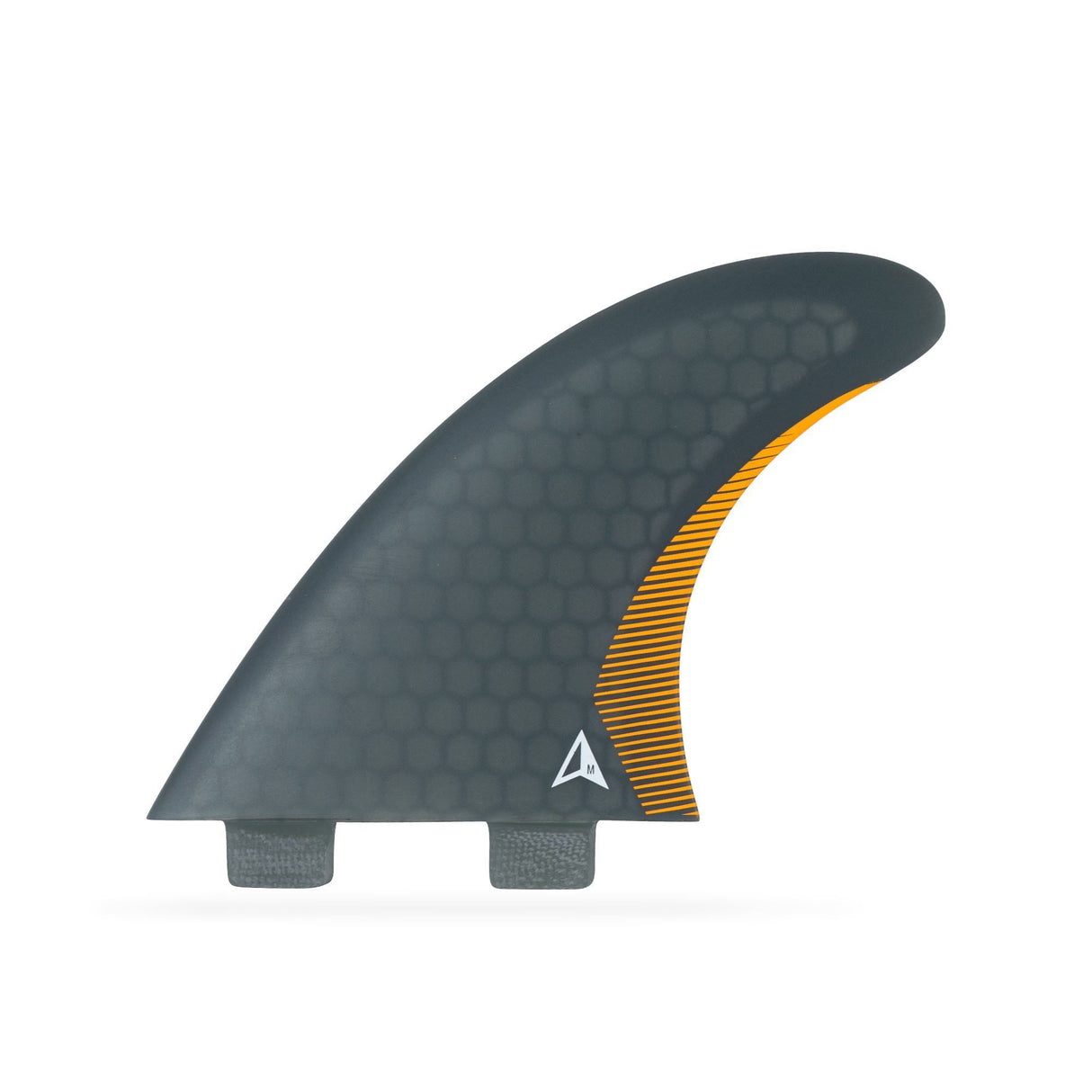 ROAM Thruster Finnensatz Performer two tab, grau mit gelben Streifen, Seitenansicht