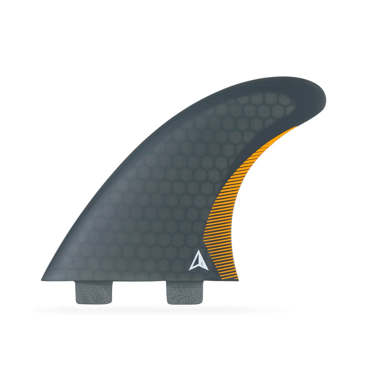 ROAM Thruster Finnensatz Performer two tab, grau mit gelbem Streifen, Seitenansicht