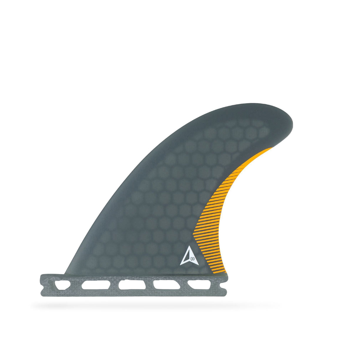 ROAM Quad Rear Finnensatz one tab, grau mit gelben Streifen, Single Tab Finne für Surfboards, Seitenansicht