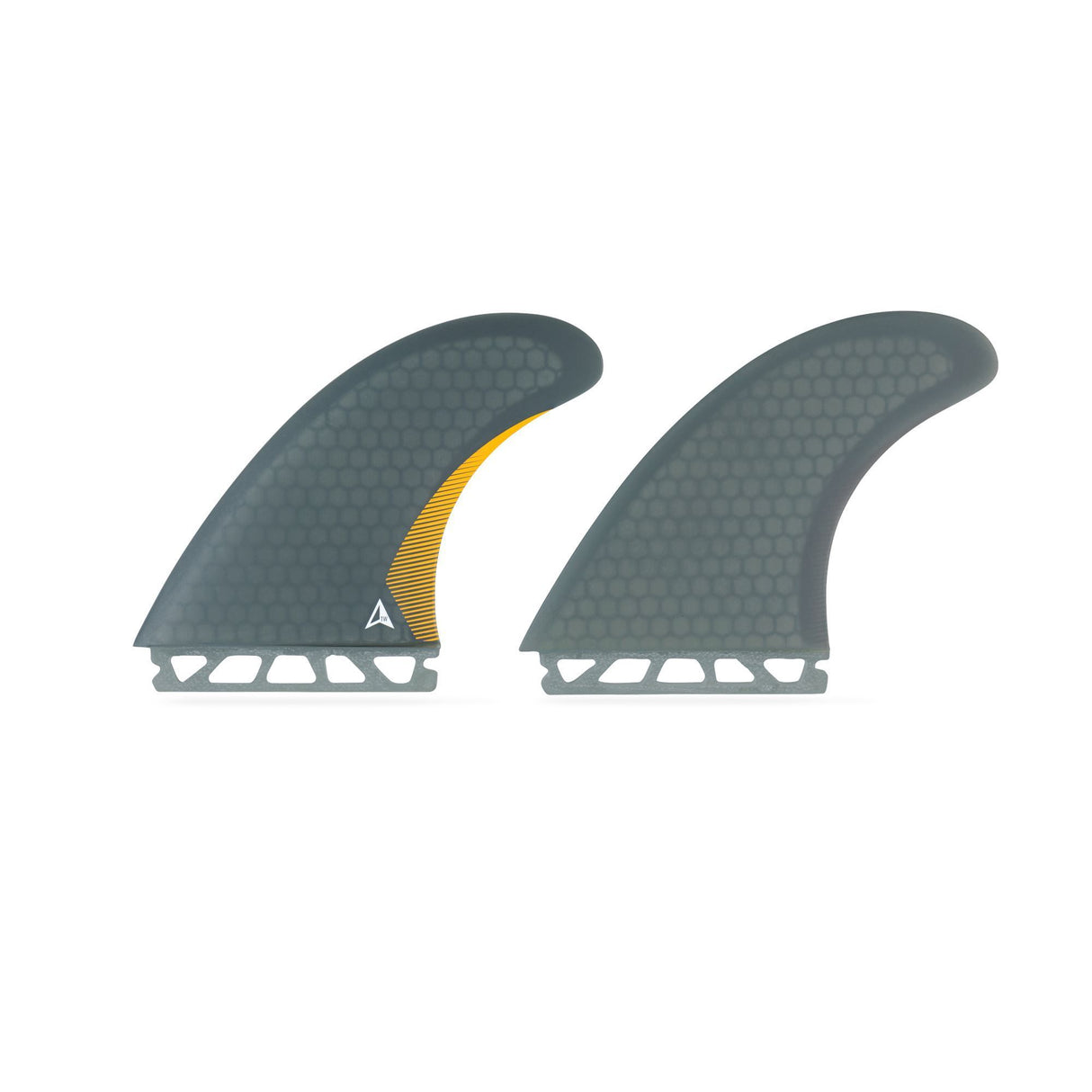 ROAM Twin Finnensatz two tab Surfflossen grau gelb Two-Tab Design Frontansicht