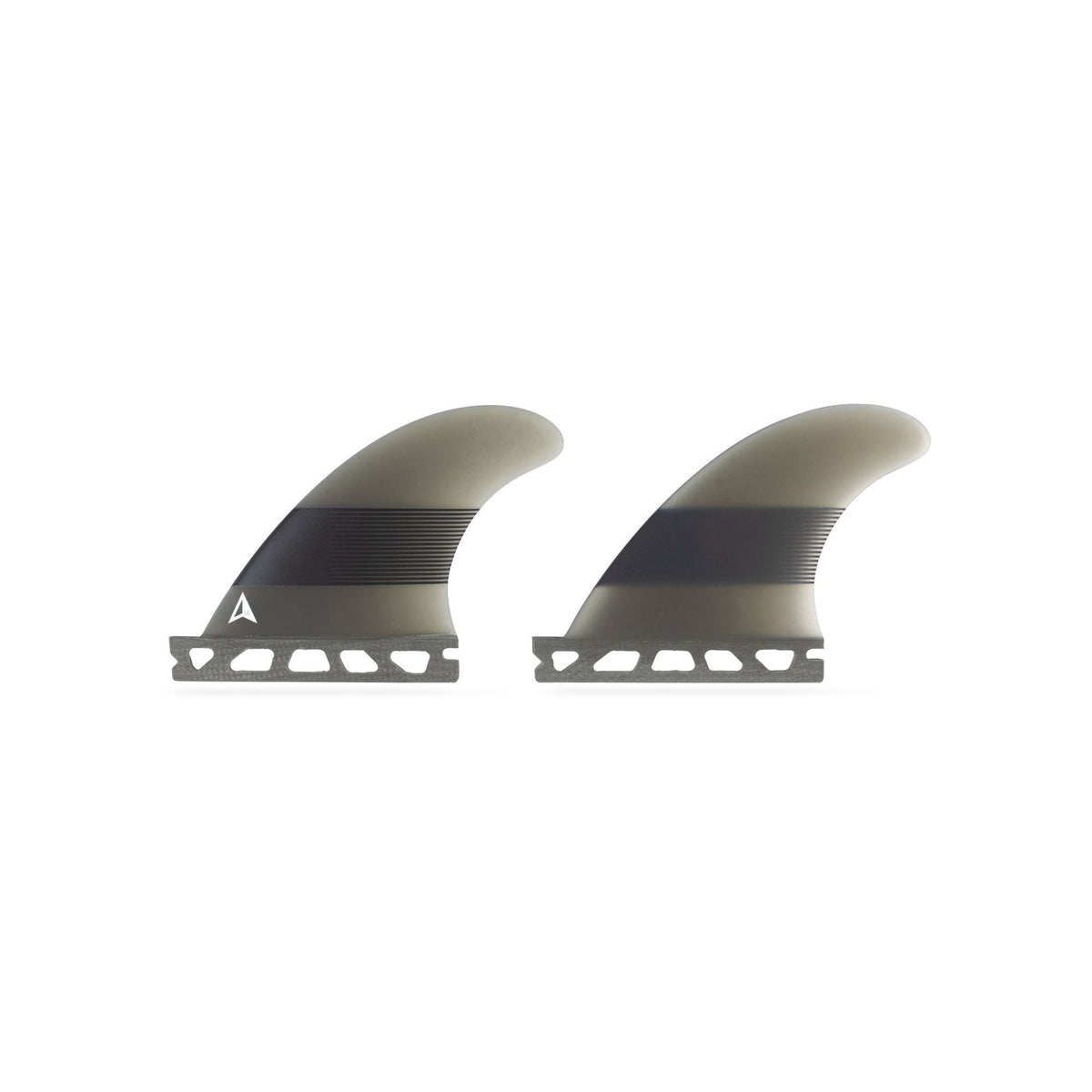 ROAM Sidebite Finnensatz one tab, zwei schwarze Surfflossen mit Single Tab Box, Frontalansicht