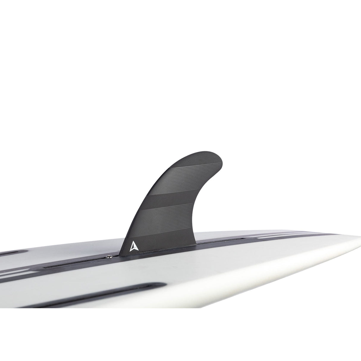 ROAM Surfboard mit schwarzer Single Finne US Box, weiß-graues Deck, Seitenansicht