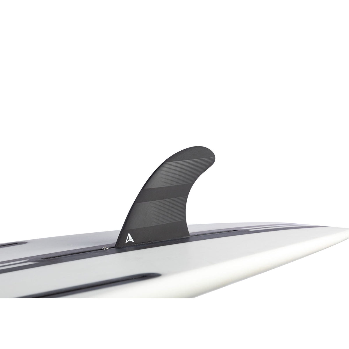 ROAM Surfboard mit schwarzer Single Finne US Box, weiß-graues Deck, Seitenansicht