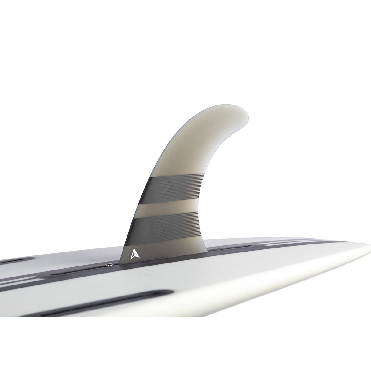 ROAM Surfboard mit Single Finne US Box, weiß-grau, seitliche Detailansicht der abnehmbaren Finne