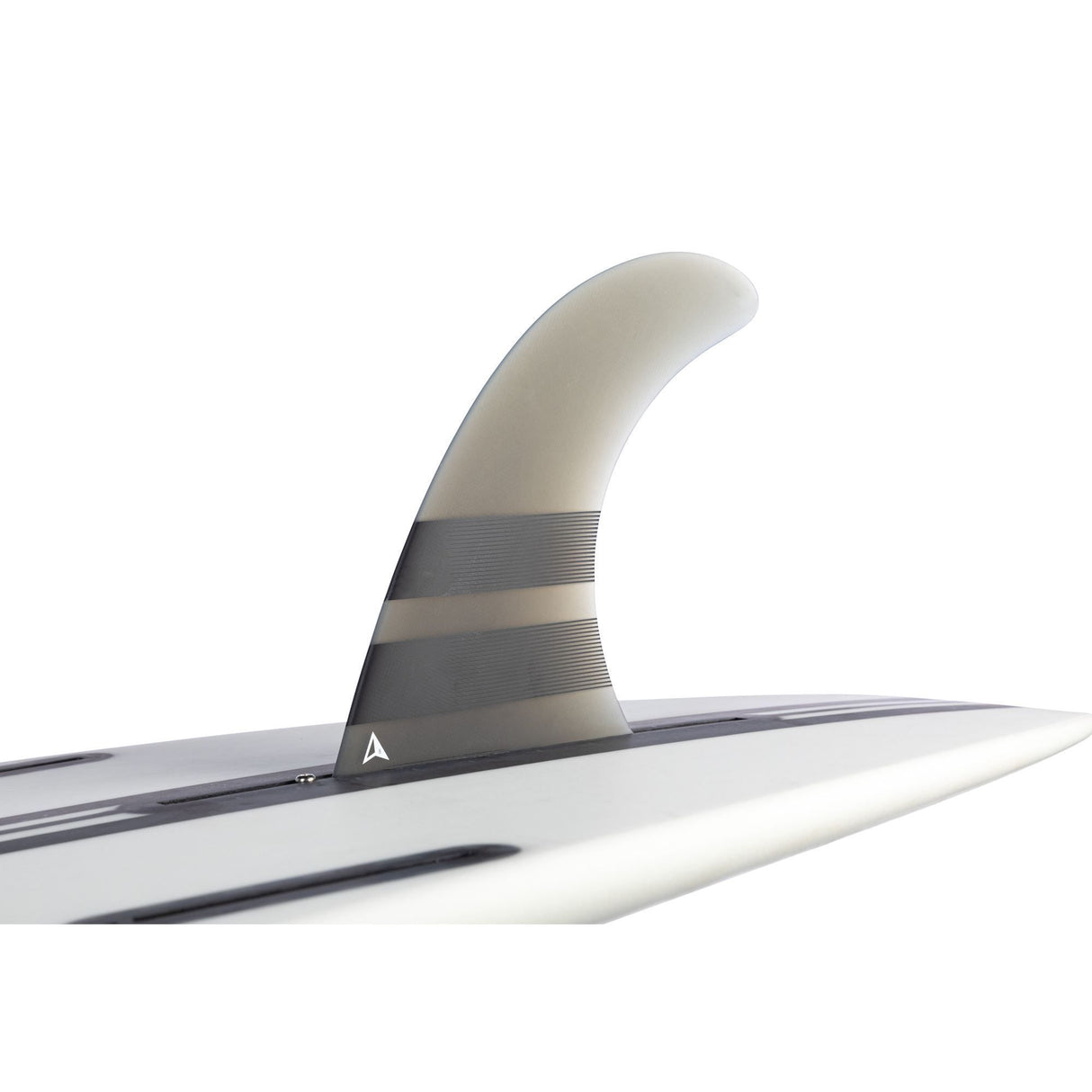 ROAM Surfboard mit Single Finne US Box, weiß-grau, Detailansicht der Finne mit Kunststoffband