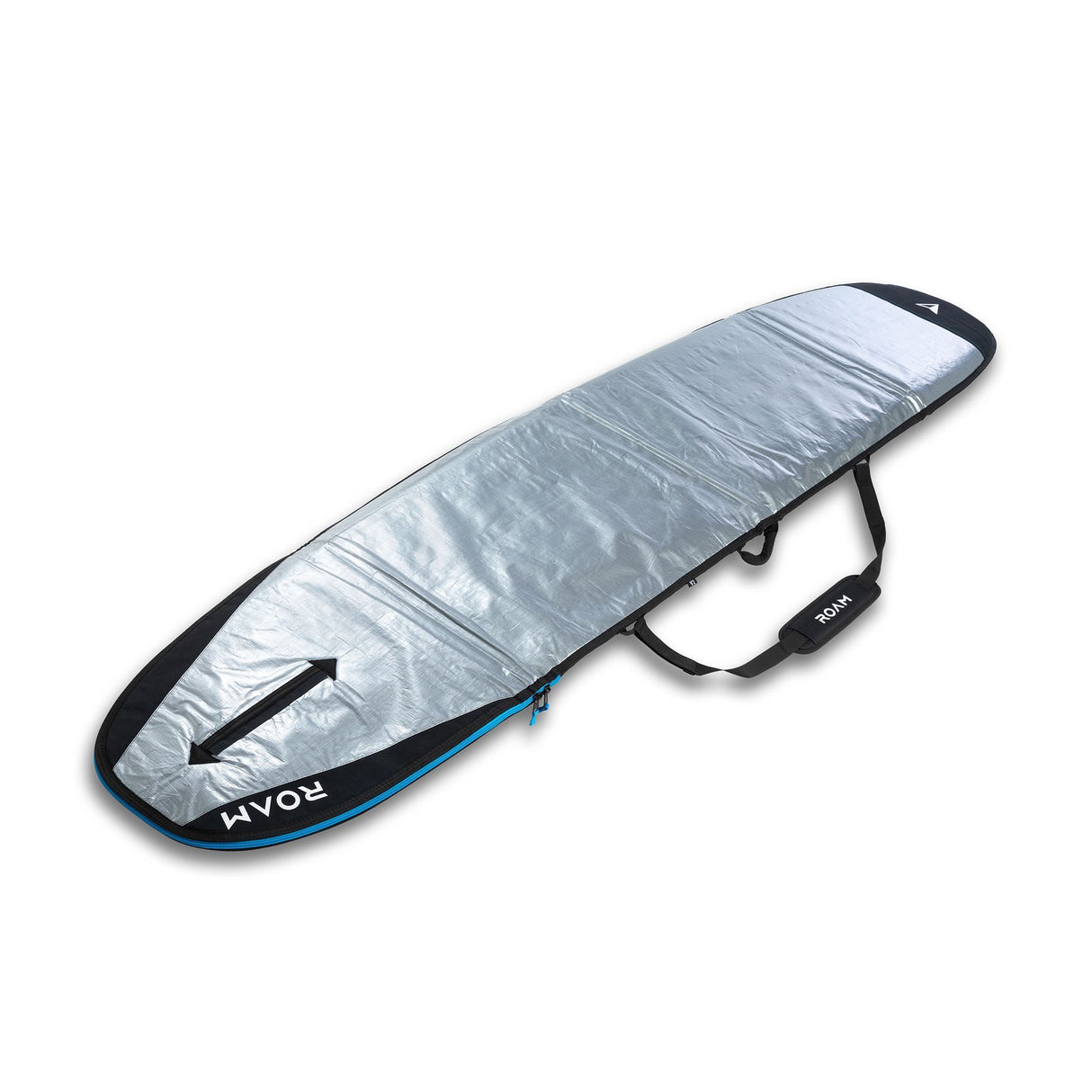 ROAM Surfboard Daylight Long PLUS Schutzhülle silber mit schwarzem Rand und Tragegriff, Draufsicht