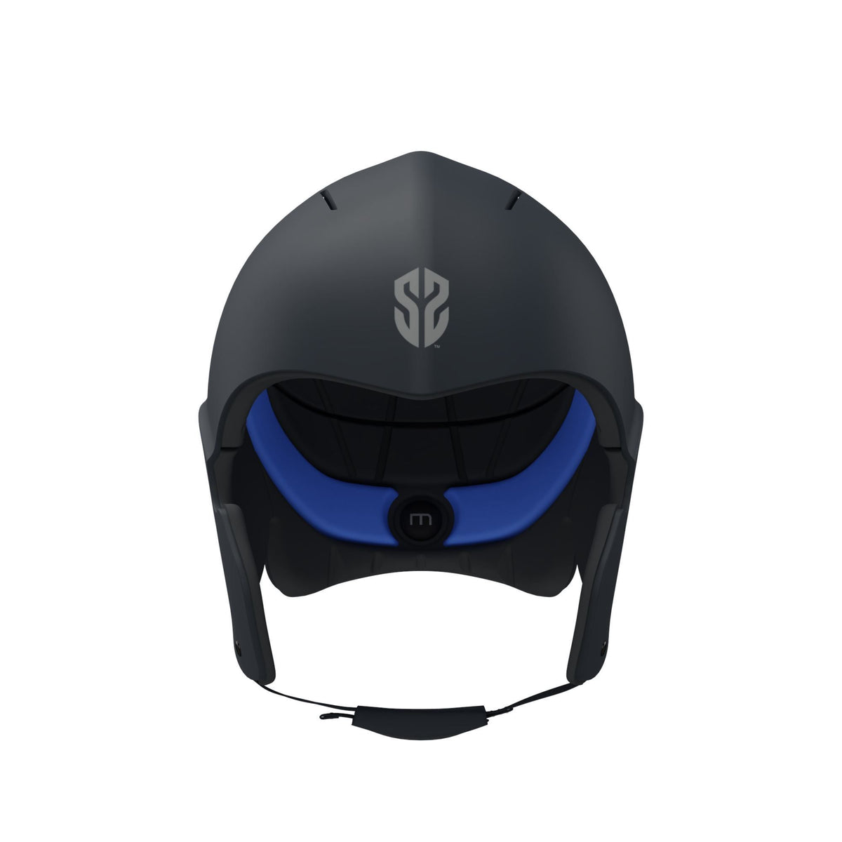 Simba Sentinel Wassersport Helm in Schwarz mit blauem Innenfutter, Vorderansicht, Kunststoff mit Kinnriemen