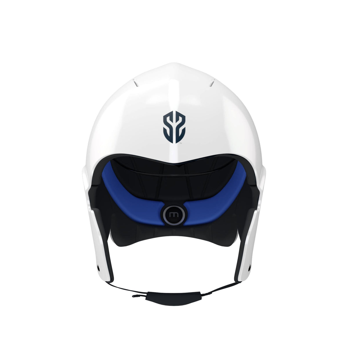 Simba Sentinel Wassersport Helm in Weiß mit blauem und schwarzem Stirnpolster, Vorderansicht