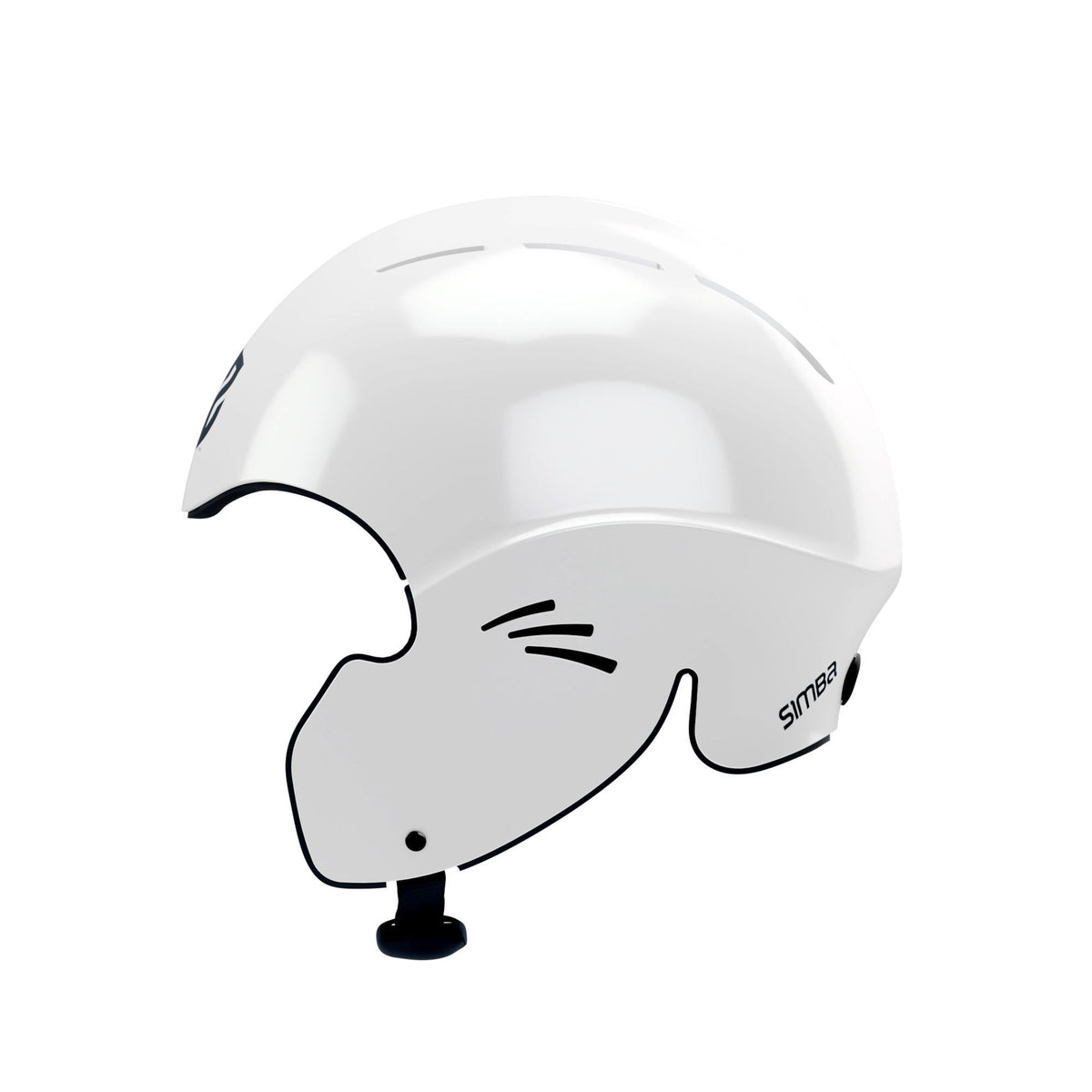 Simba Sentinel Wassersport Helm in Weiß mit glänzender Oberfläche, Seitenansicht, aerodynamisches Design mit Belüftungsöffnungen