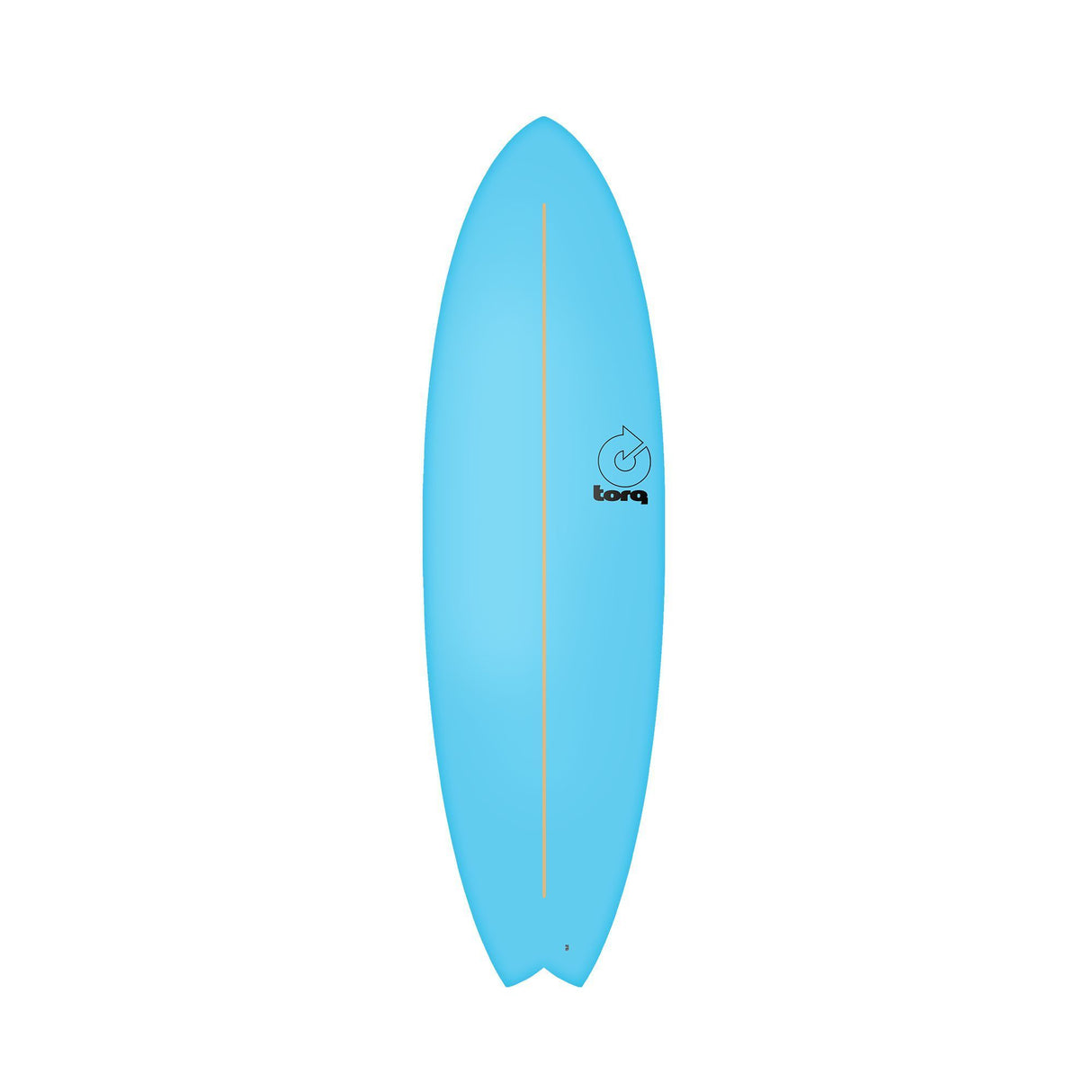 Torq Mod Fish Softboard in Hellblau, Frontalansicht, mit Torq-Logo und Mittelstreifen