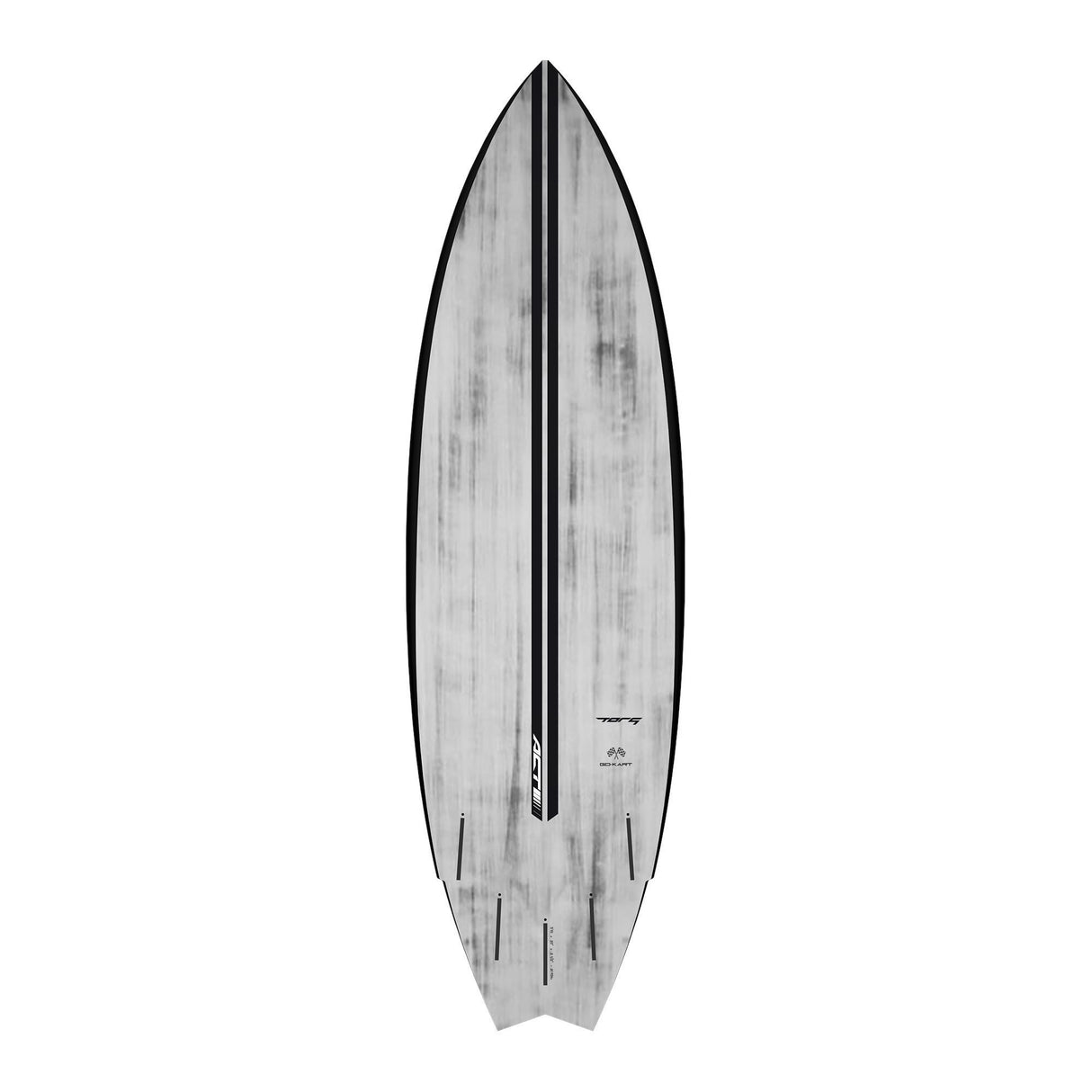 Torq ACT Prepreg Go-Kart Surfboard in Grau, Draufsicht, schwarze Kanten und Centerline