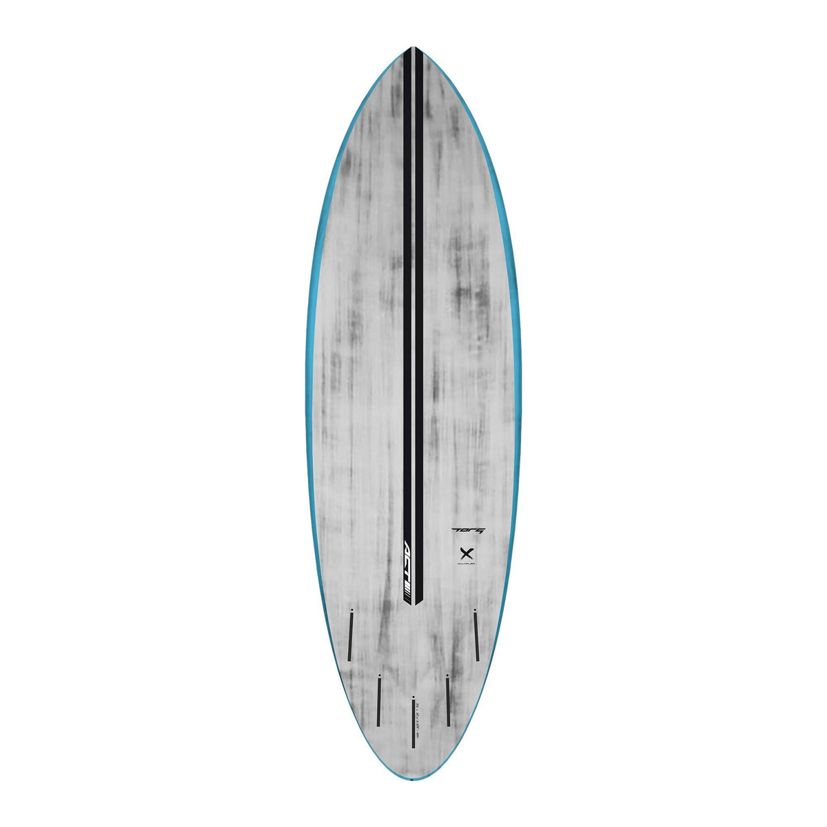 Torq ACT Prepreg Multiplier Surfboard, grau mit blauer Kante, Draufsicht, Prepreg-Konstruktion