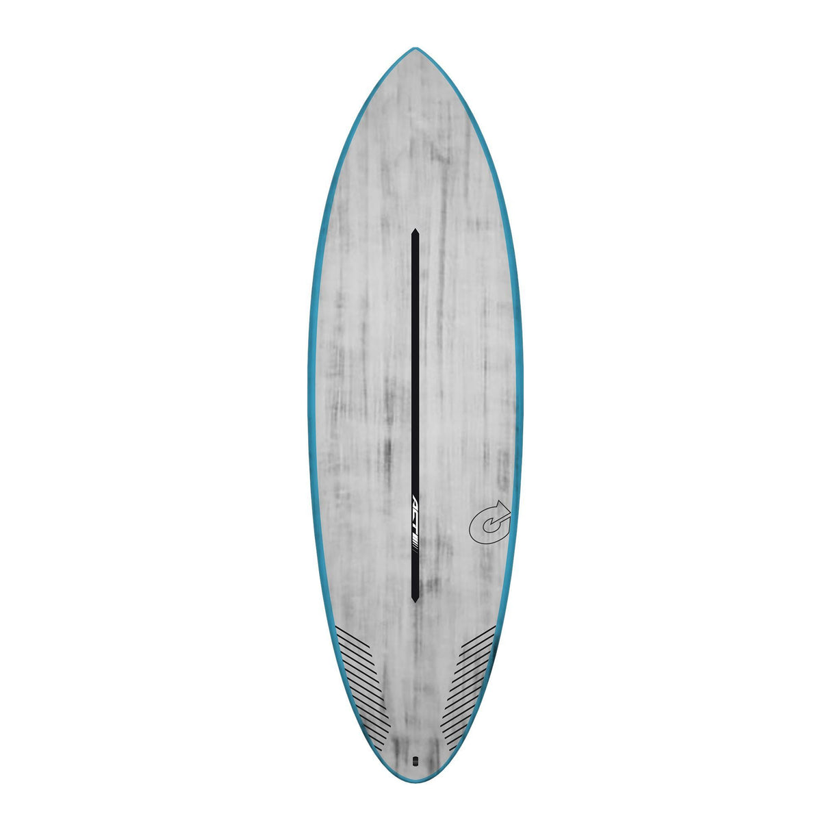 Torq ACT Prepreg Multiplier Surfboard, grau mit blauer Kante, Draufsicht, Prepreg-Material