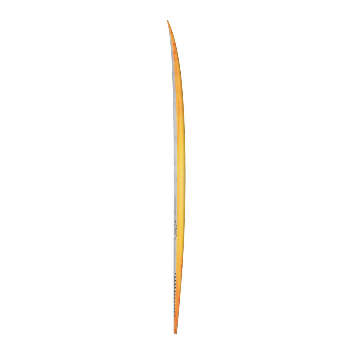 Torq ACT Prepreg PG-R Surfboard, orange-gelb Farbverlauf, Seitenansicht auf weißem Hintergrund
