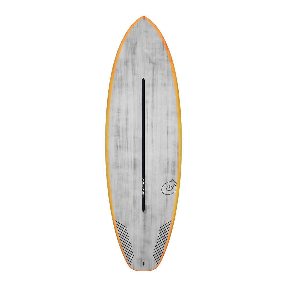 Torq ACT Prepreg PG-R Surfboard, grau mit orange Kante, Draufsicht, modernes Shortboard Design