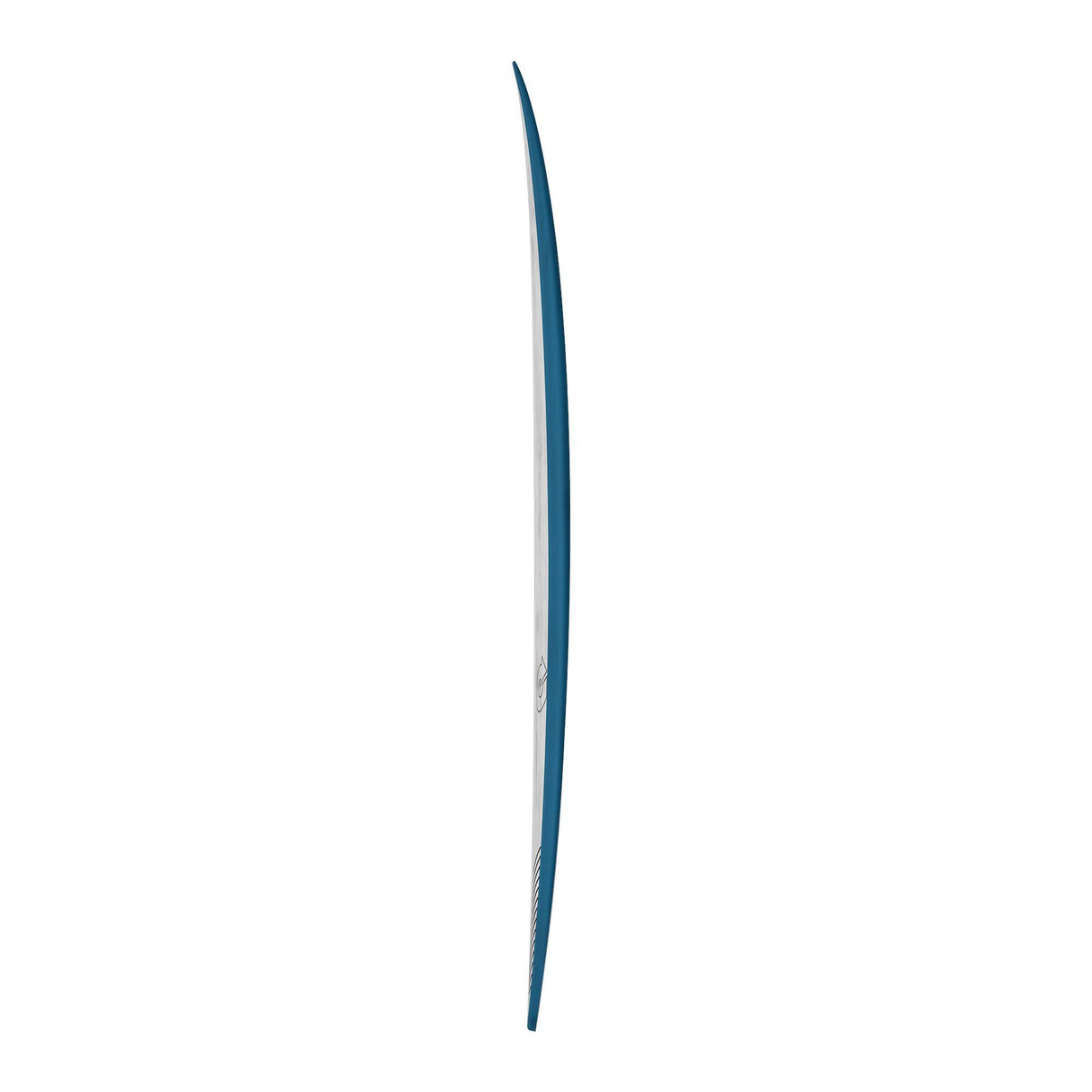 Torq ACT Prepreg BigBoy23 Surfboard in Blau, schmales Design, Seitenansicht auf weißem Hintergrund